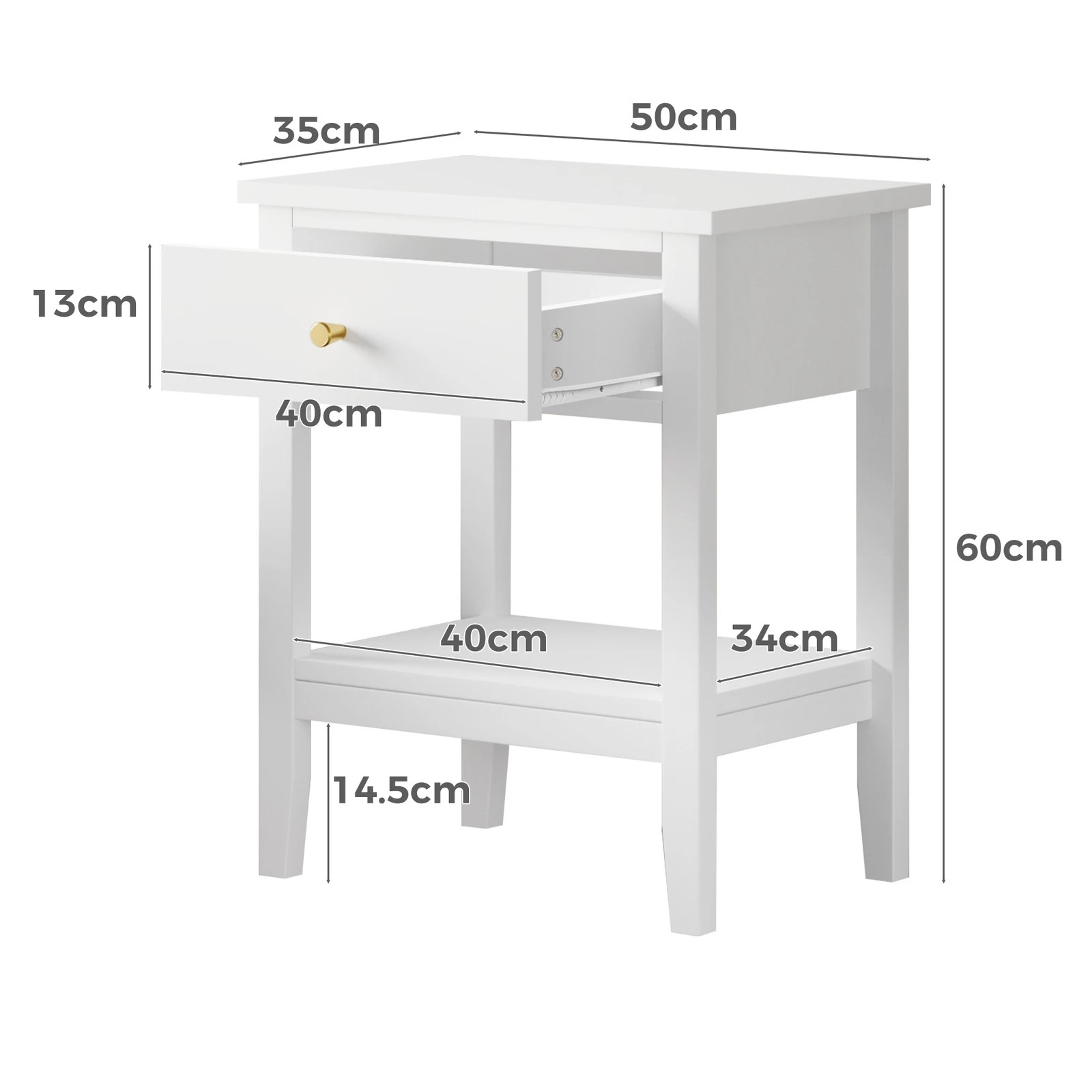 10 Alfordson Bedside Table Hamptons Nightstand Storage Side End 1 Drawer - White, 10 of 10