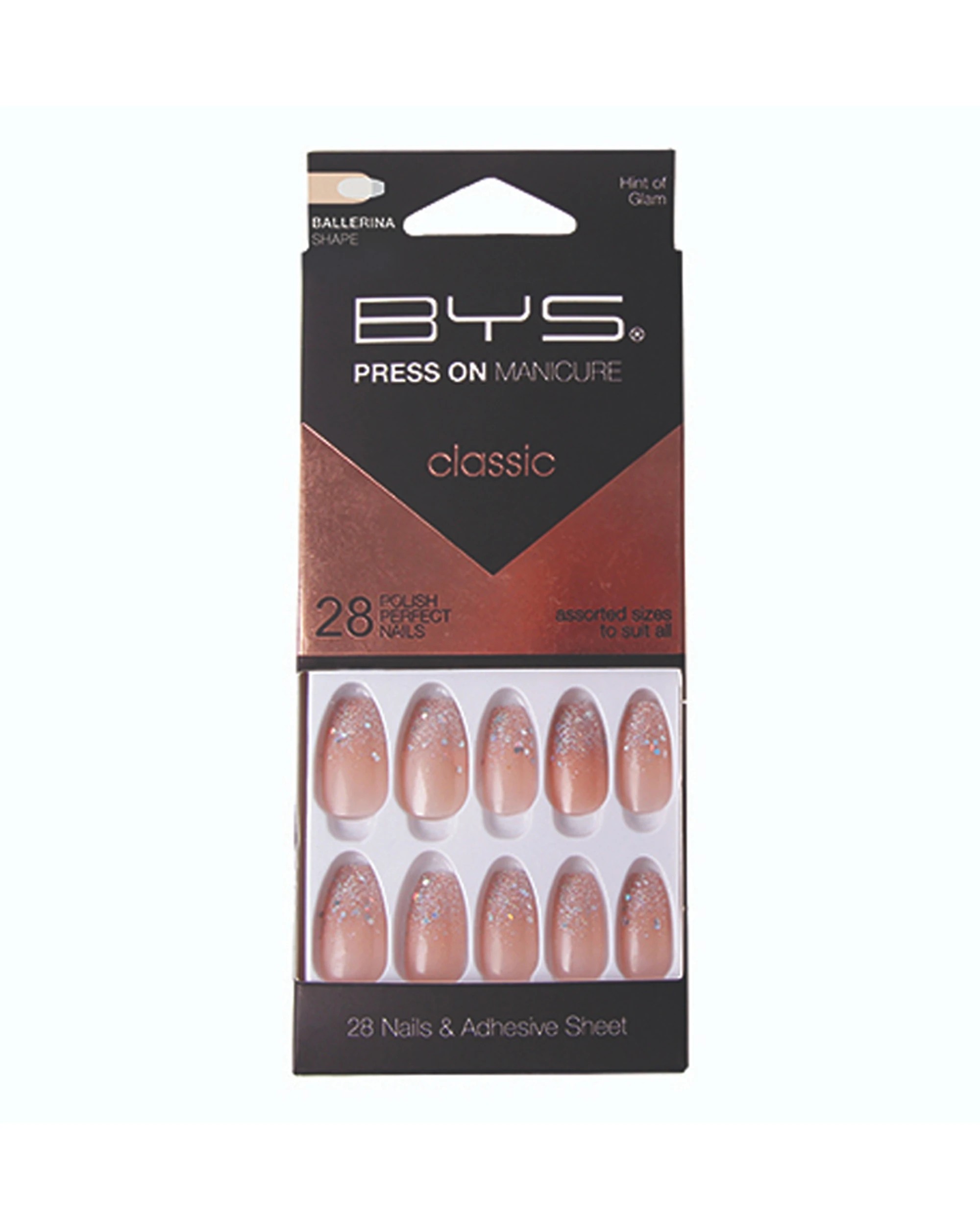 1 BYS 28pc Press On Manicure Nails Hint Of Glam Ballerina Shape Set - Natural, 1 of 1