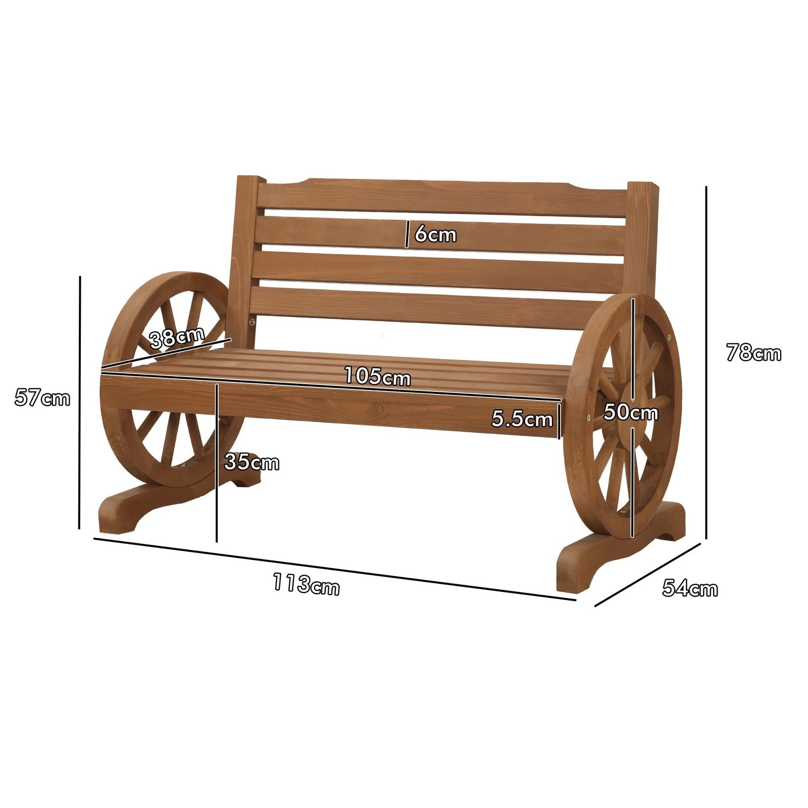 7 Alfordson Wooden Garden Bench Wagon Wheel Chair Seat Outdoor Patio - Natural, 7 of 9