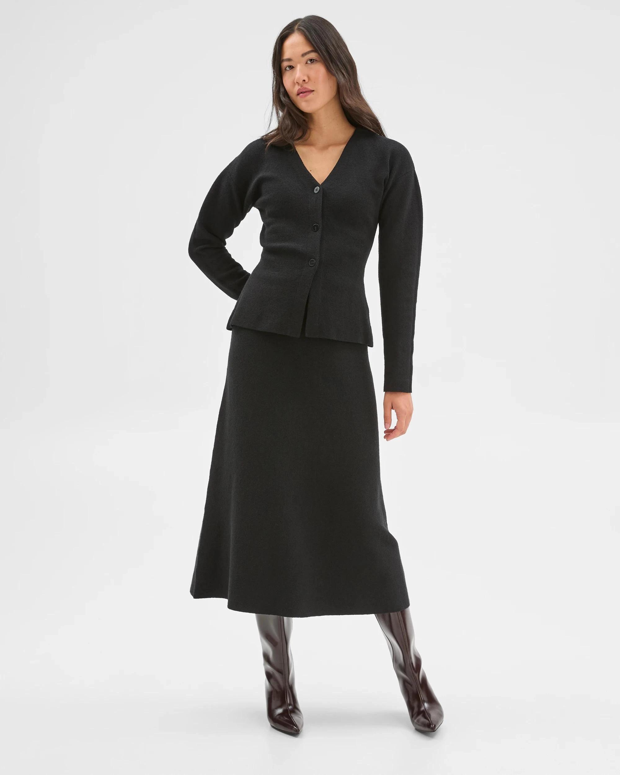 1 Preview Boucle Long Sleeve Cocoon  Cardigan BLACK, 1 of 7