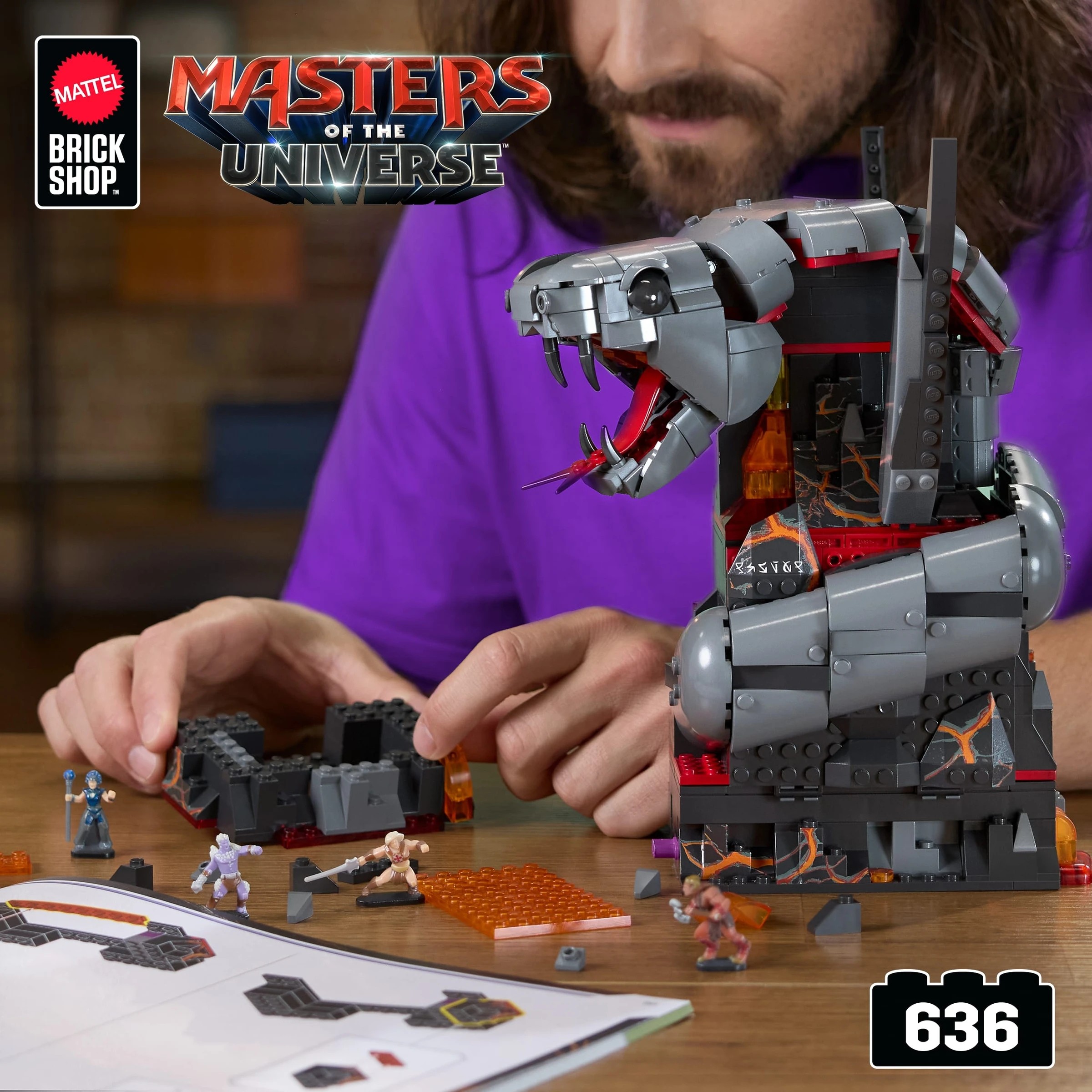 6 636 Piece Mattel Brick Shop Masters of the Universe Clash at Snake Mountain Building Toy Kit, 6 of 8