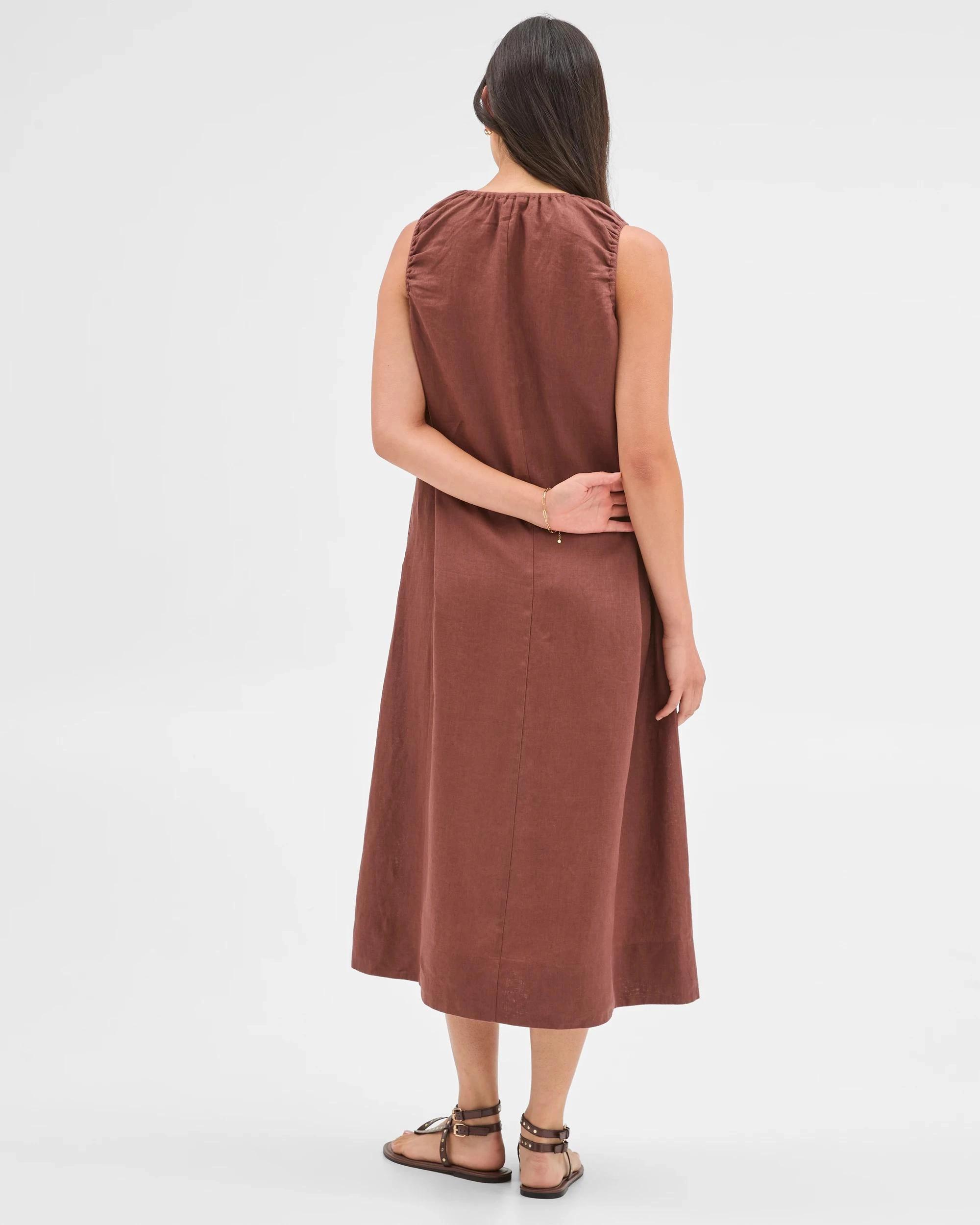 6 Target Woman European Linen Sleeveless Scoop Neck Midi Dress SOFT BROWN, 6 of 6