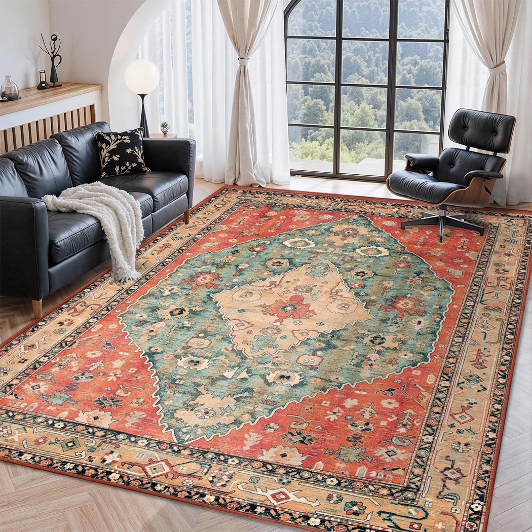 7 Marlow Large Area Rugs Boho Faux Cashmere Carpet Red Print, 7 of 8