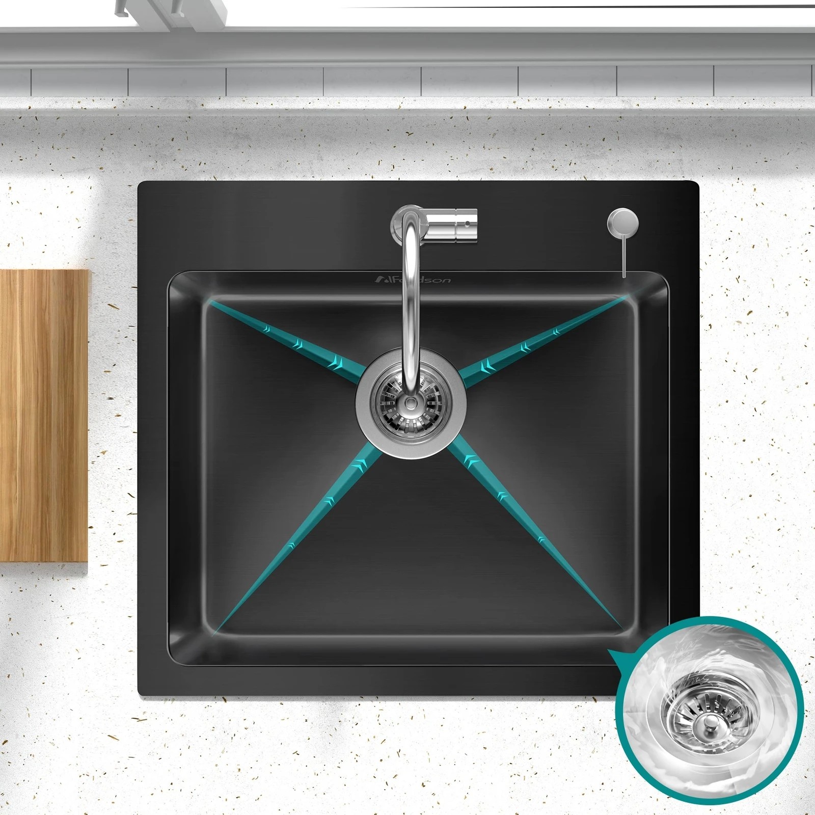 4 Alfordson Kitchen Sink 53x50cm Stainless Steel Basin Single Bowl - Black, 4 of 9