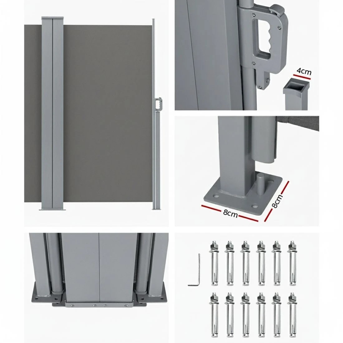 6 Instahut Side Awning Sun Shade Outdoor Retractable Privacy Screen 2X6M - Grey, 6 of 6