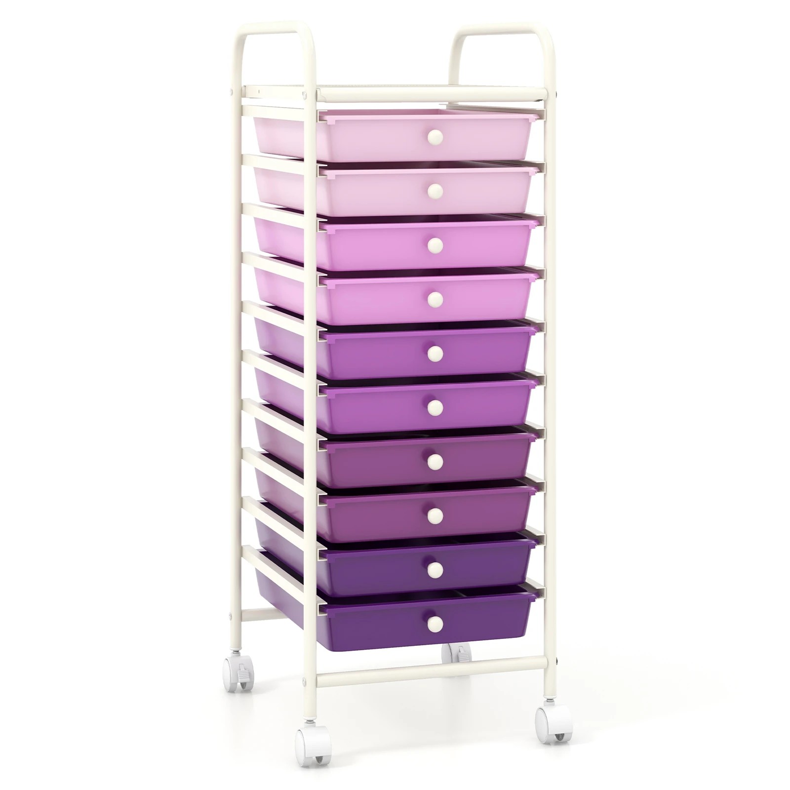 1 Costway 10 Drawers Rolling Storage Cart Mobile Utility Trolley - Purple, 1 of 5