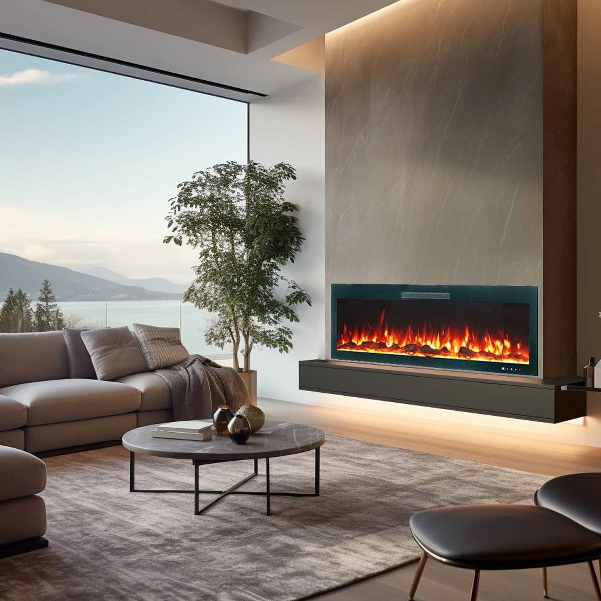 1 Moda Living Rocco 50 inch Electric Fireplace - Black, 1 of 5