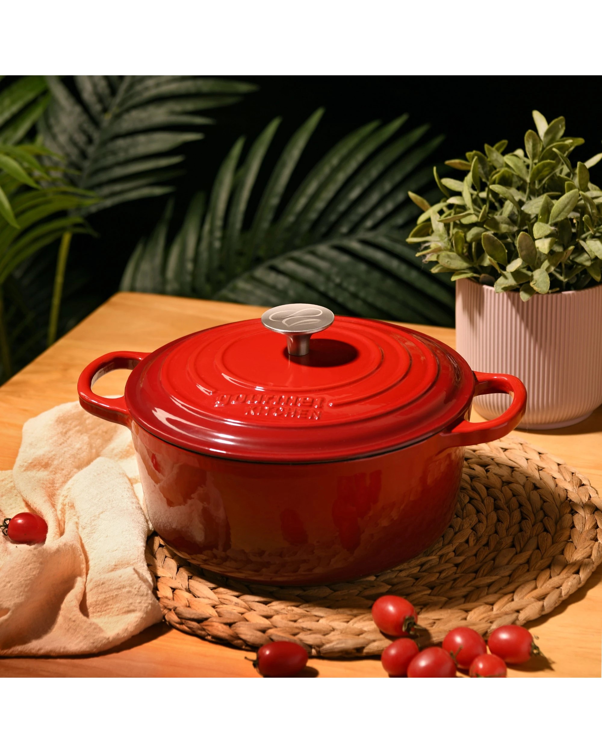 2 Gourmet Kitchen Enamelled Cast Iron Casserole 24cm - Black Cherry Red, 2 of 8