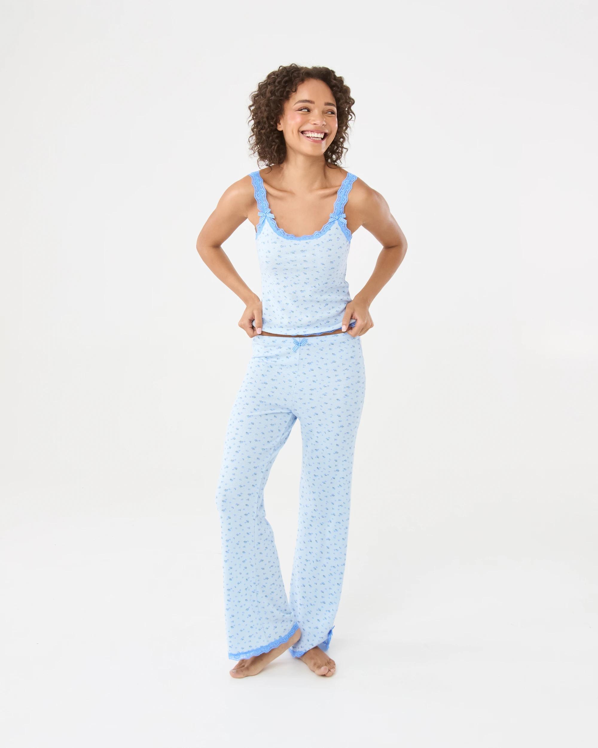 2 Lace Trim Waffle Cami Blue Rose, 2 of 10