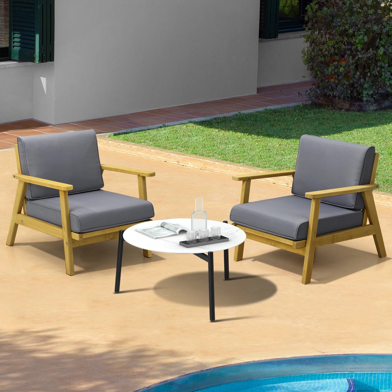 3 Livsip Outdoor Lounge Set 3PCS Patio Furniture Sets 70cm White Coffee Side Table - Multi, 3 of 9