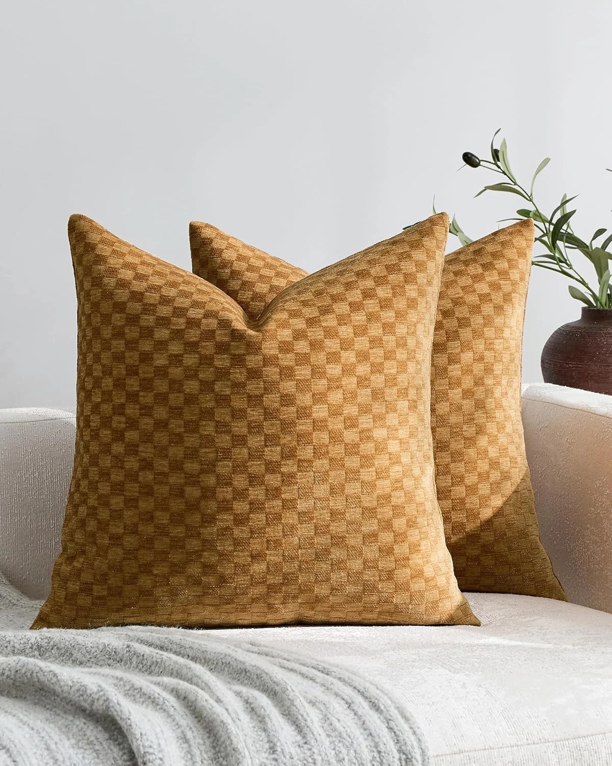 1 Gioia Casa 2-Pack Chenille Waffle Cushion Covers 45cm x 45cm - Mustard - Yellow, 1 of 3
