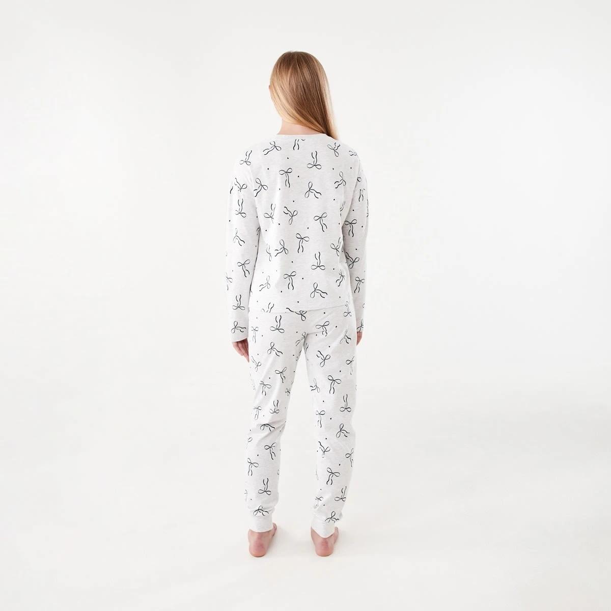 2 Long Sleeve Jersey Pyjama Set Wht Bow, 2 of 8