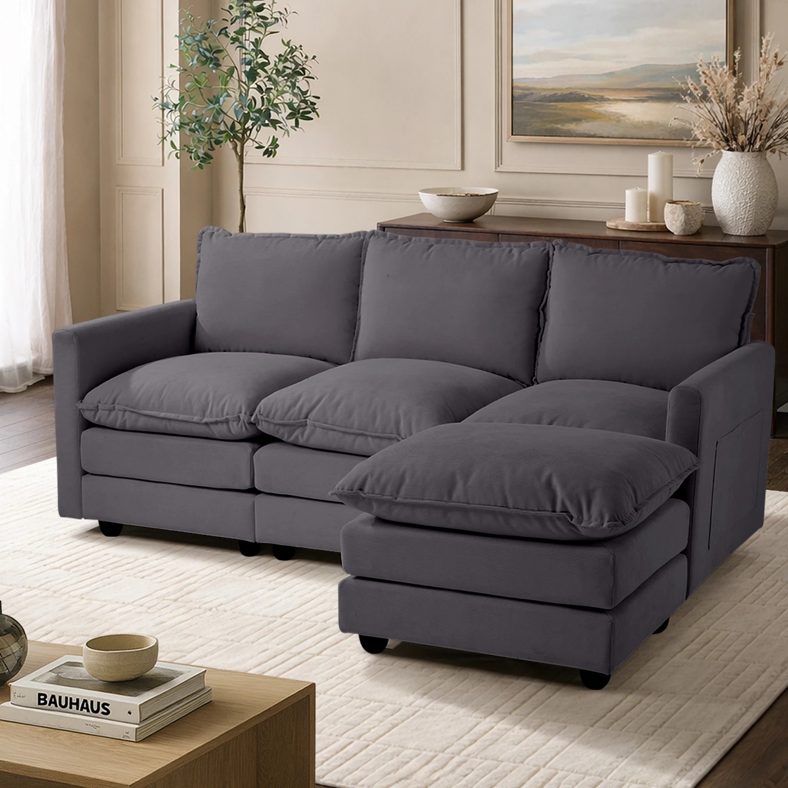 4 Oikiture Sofa Ottoman Set Modular Couch Lounge - Grey, 4 of 10