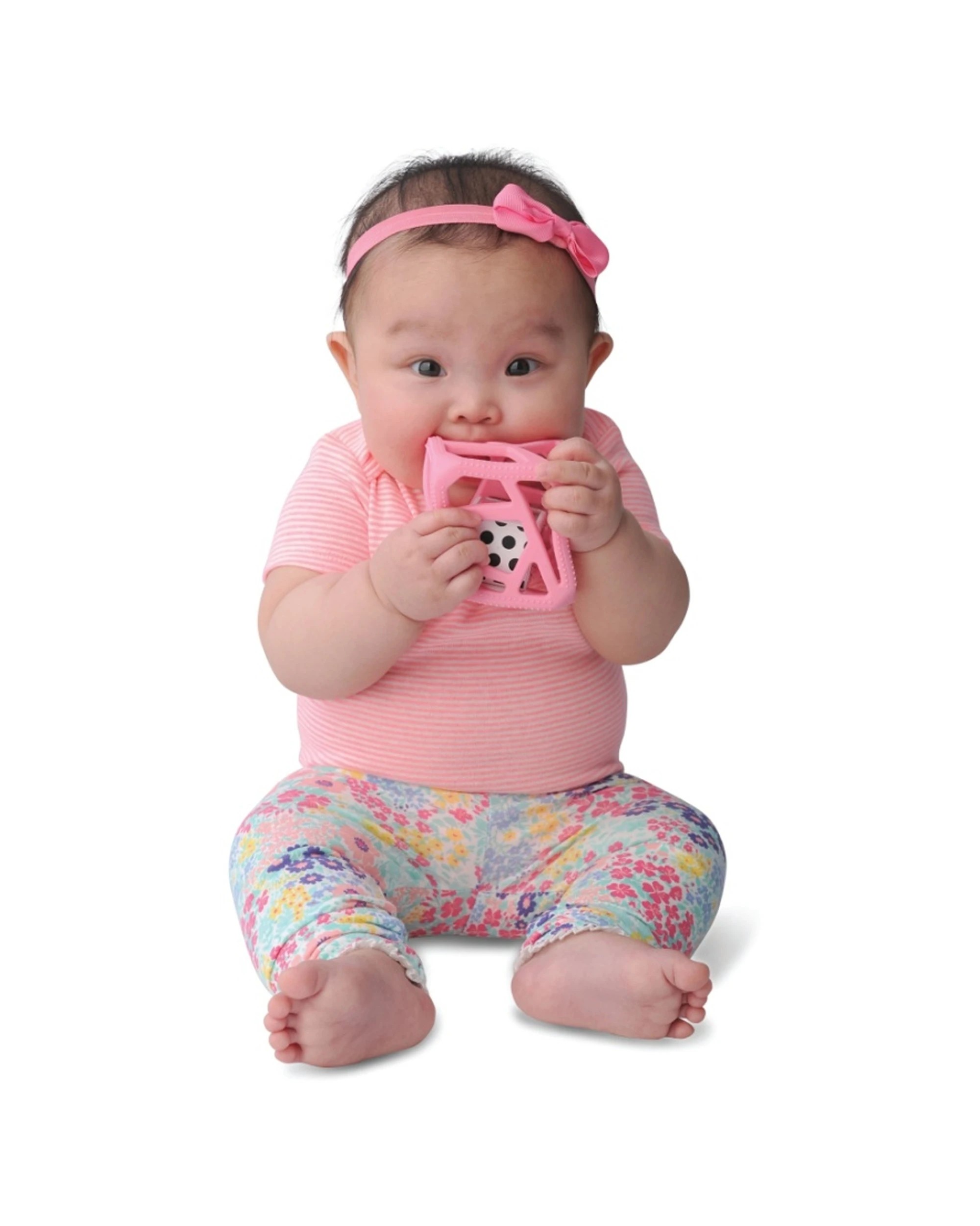2 Malarkey Kids Chew Cube Easy-Grip Silicone Teether Rattle Baby Toy - Pink, 2 of 4
