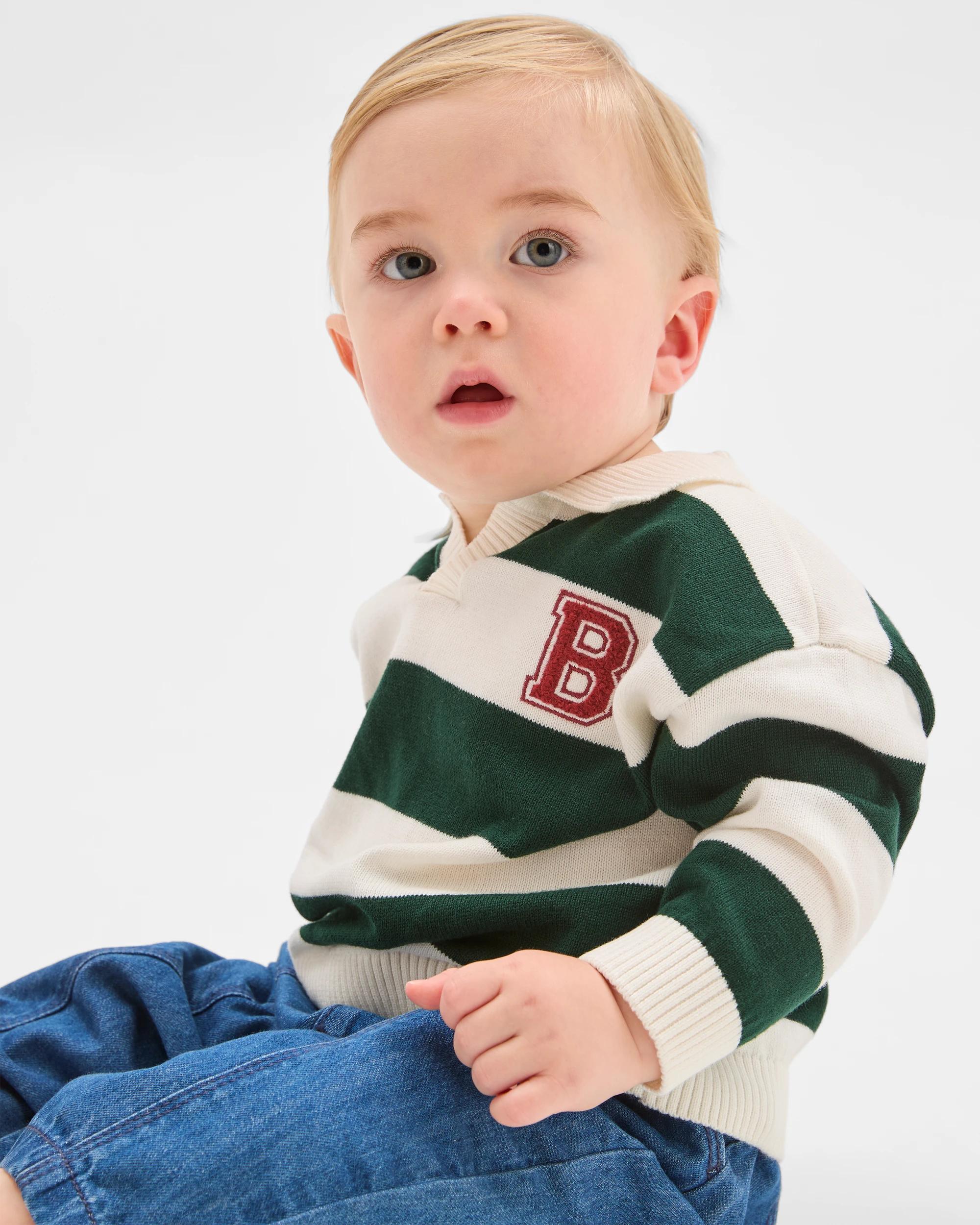 2 Target Baby Baby Organic Cotton Knit Polo Top & Denim Pants Set PINE GROVE STRIPE, 2 of 7