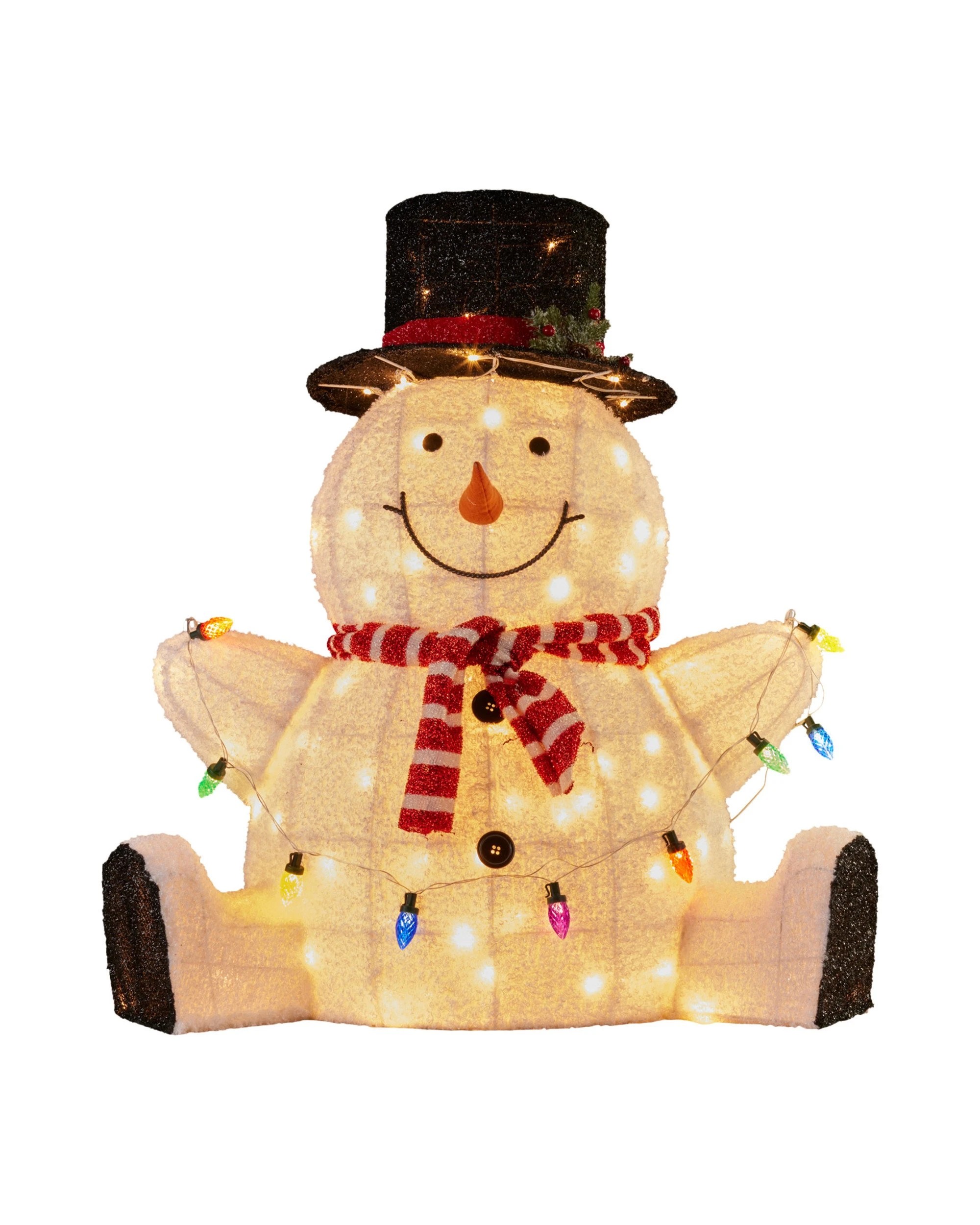 1 Christabelle 82cm Sitting Snowman Christmas Display With Lights, 1 of 4