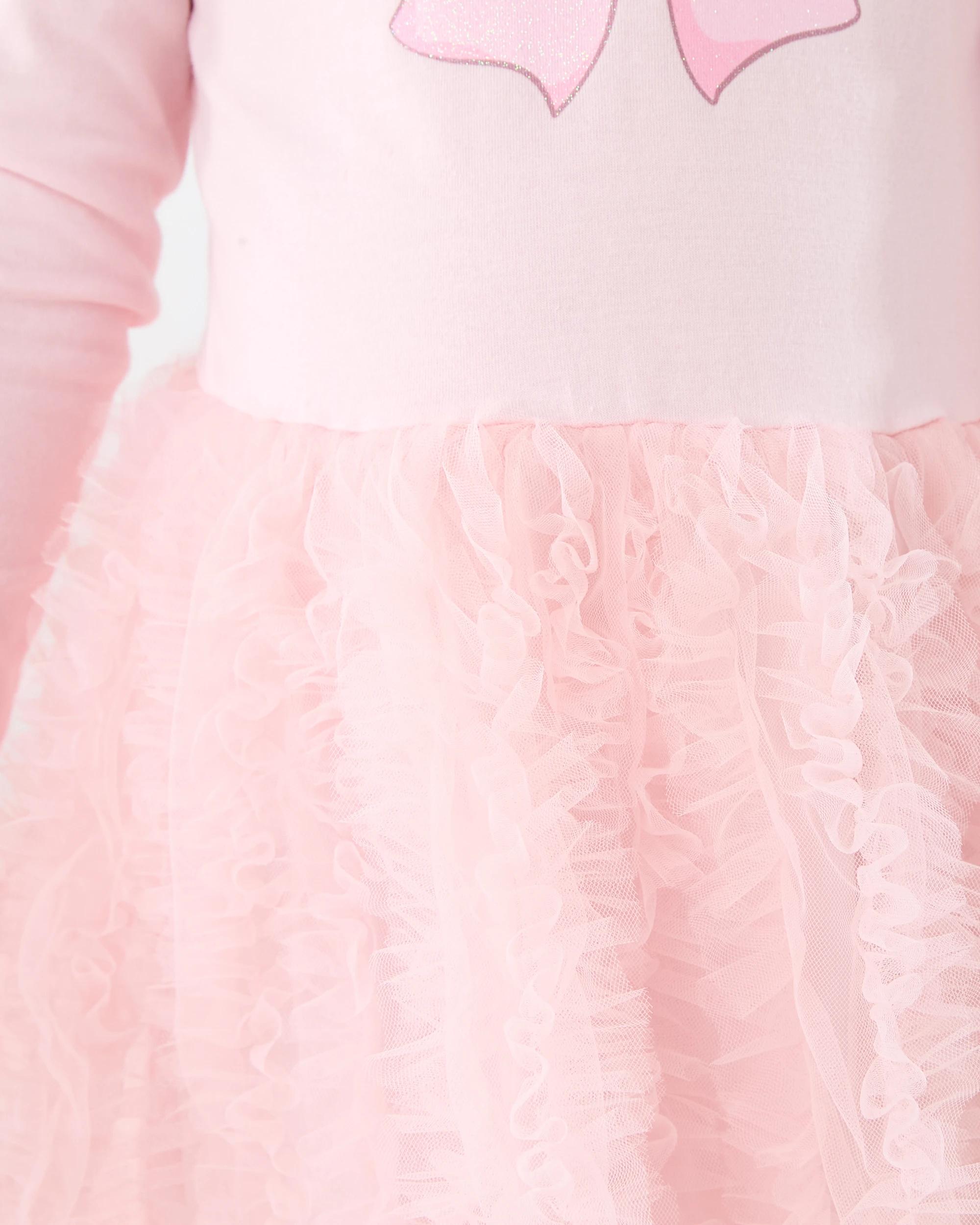6 Long Sleeve Rib Tutu Dress Pnk Bow, 6 of 9