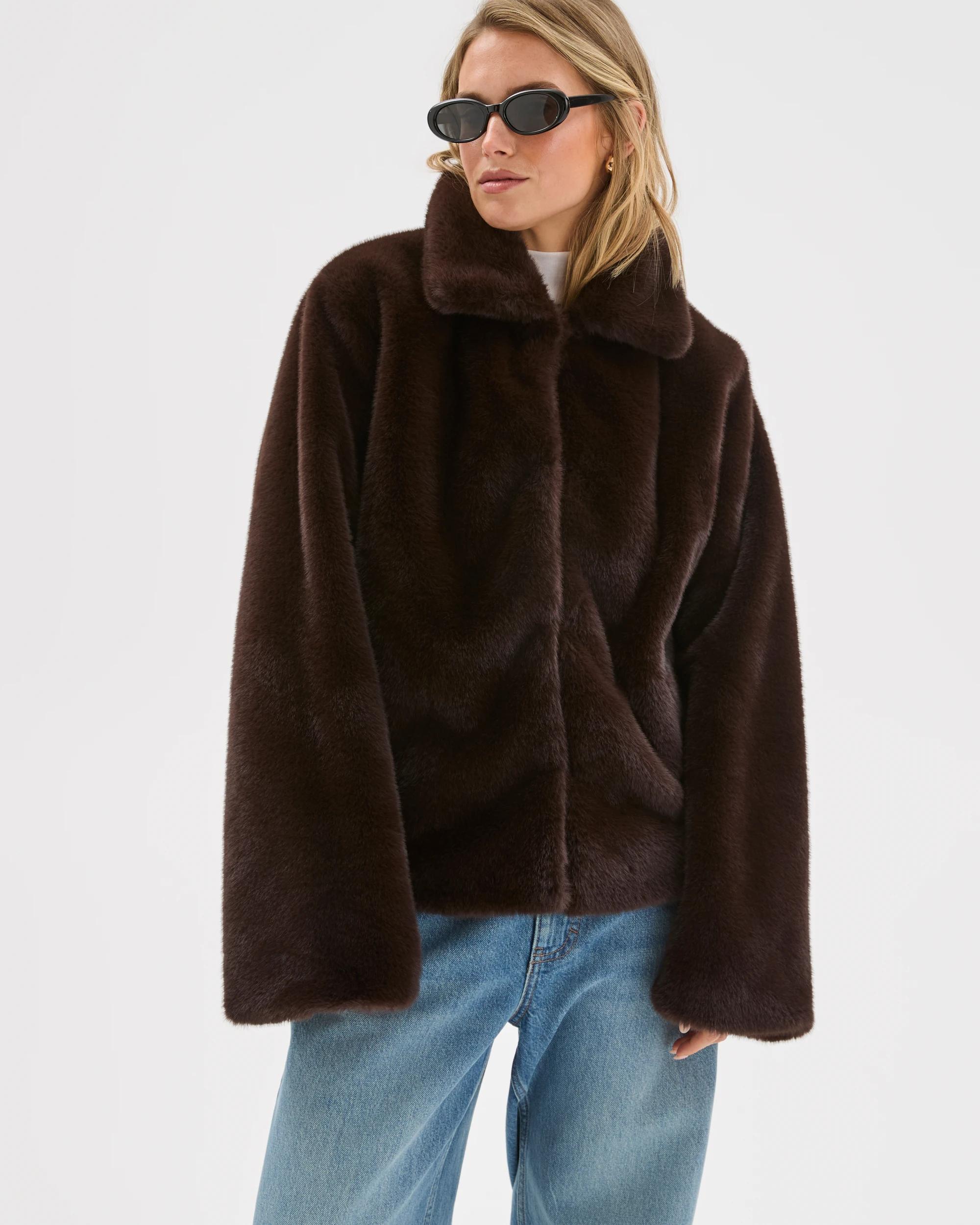 1 Lily Loves Faux Fur Coat CHOCOLATE, 1 of 8