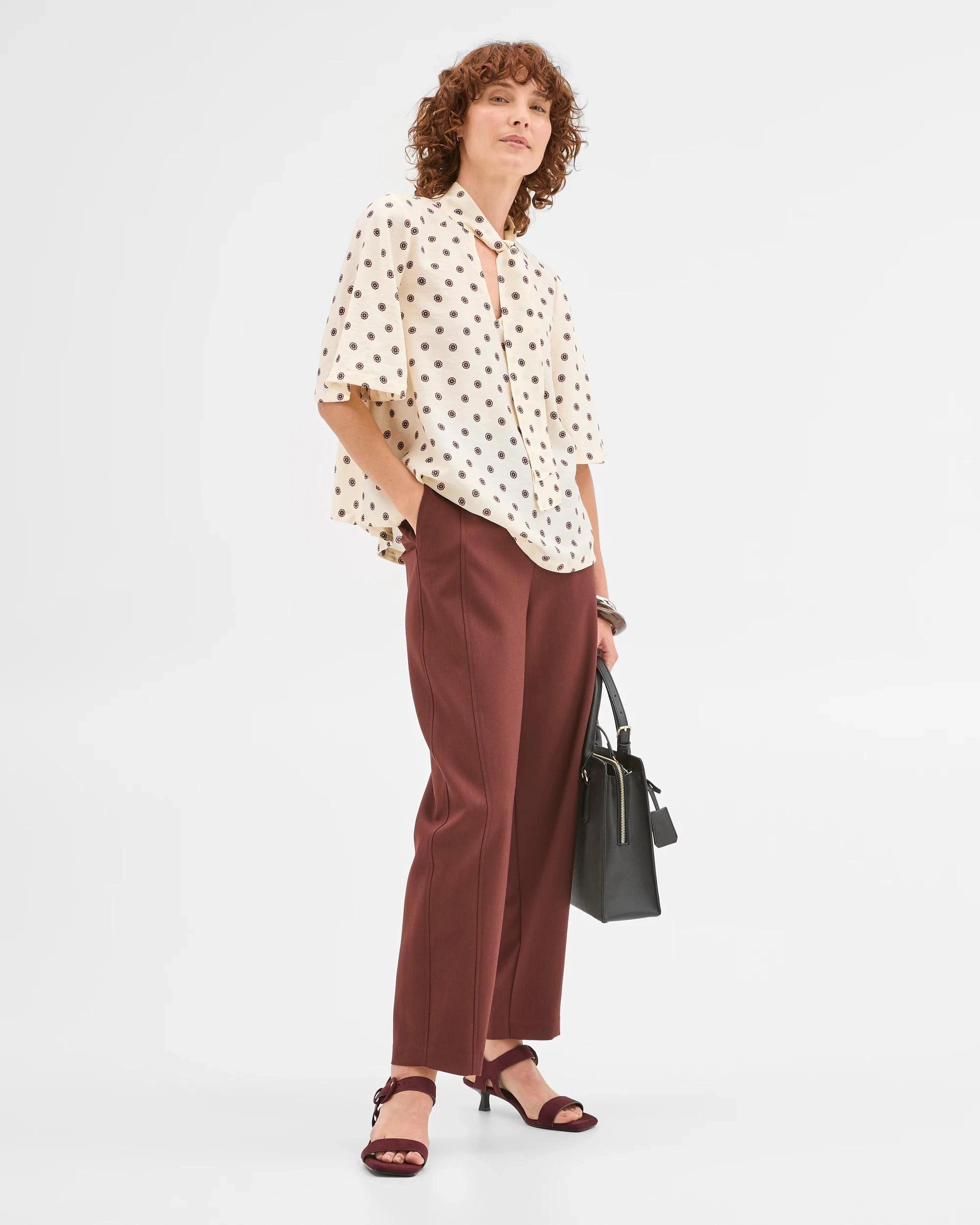 2 Preview Short Sleeve Tie Neck Blouse DITSY MOTIF, 2 of 6