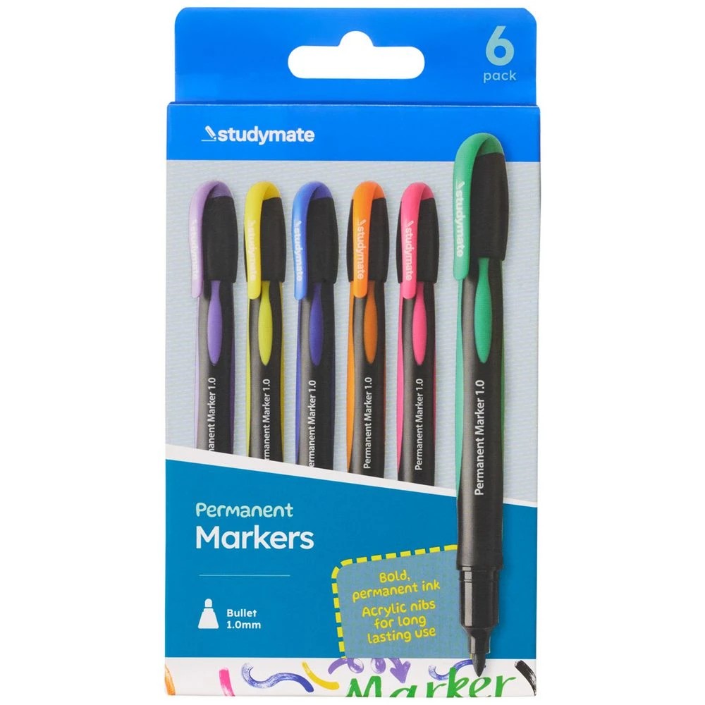 1 Studymate Permanent Marker 2.0mm Assorted 6 Pack, 1 of 10