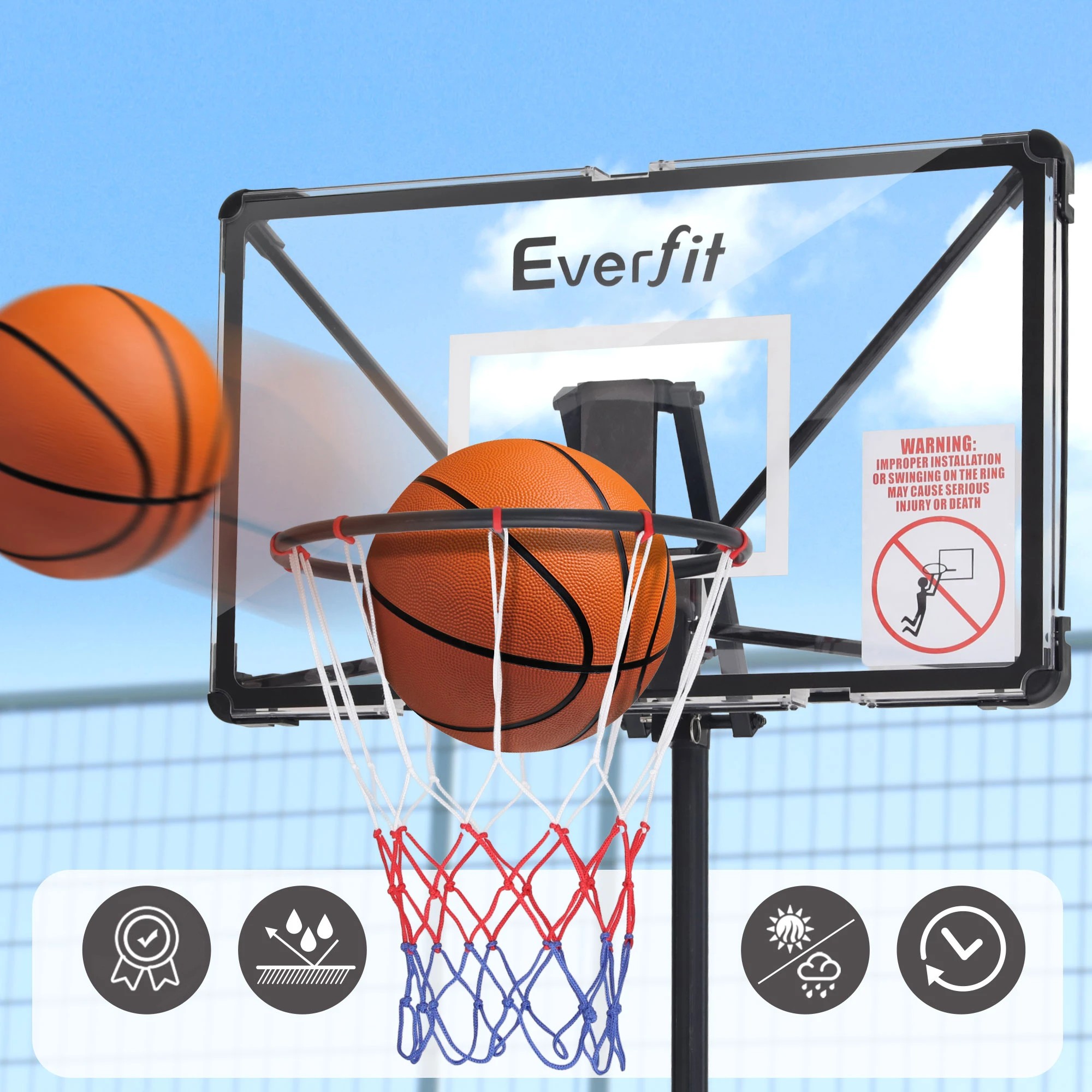 5 Everfit Portable Basketball Hoop System Adjustable Full Foldable Stand 2.07m - Black, 5 of 10