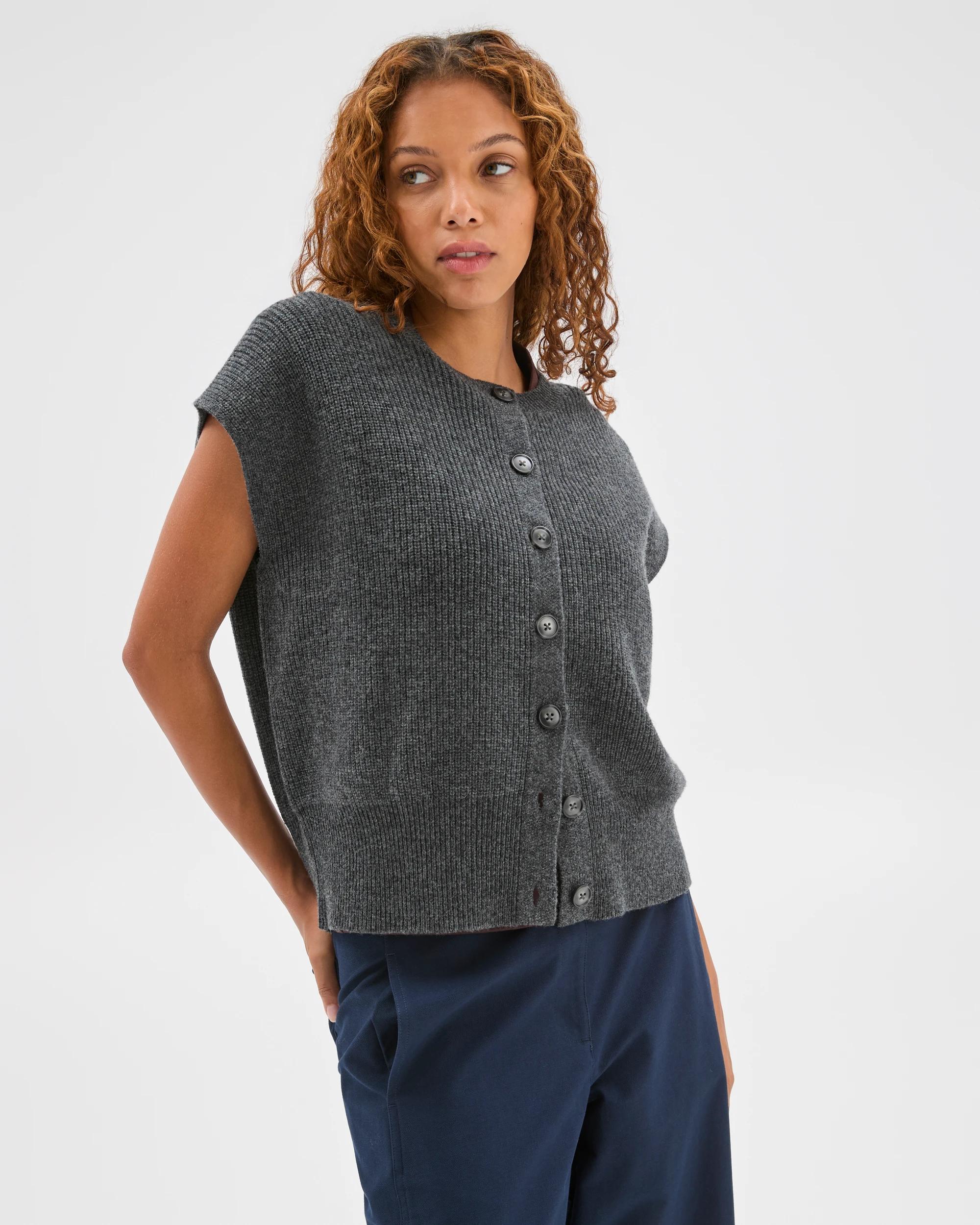 3 Target Woman Australian Lambswool Button Through Vest DARK GREY MARLE, 3 of 6