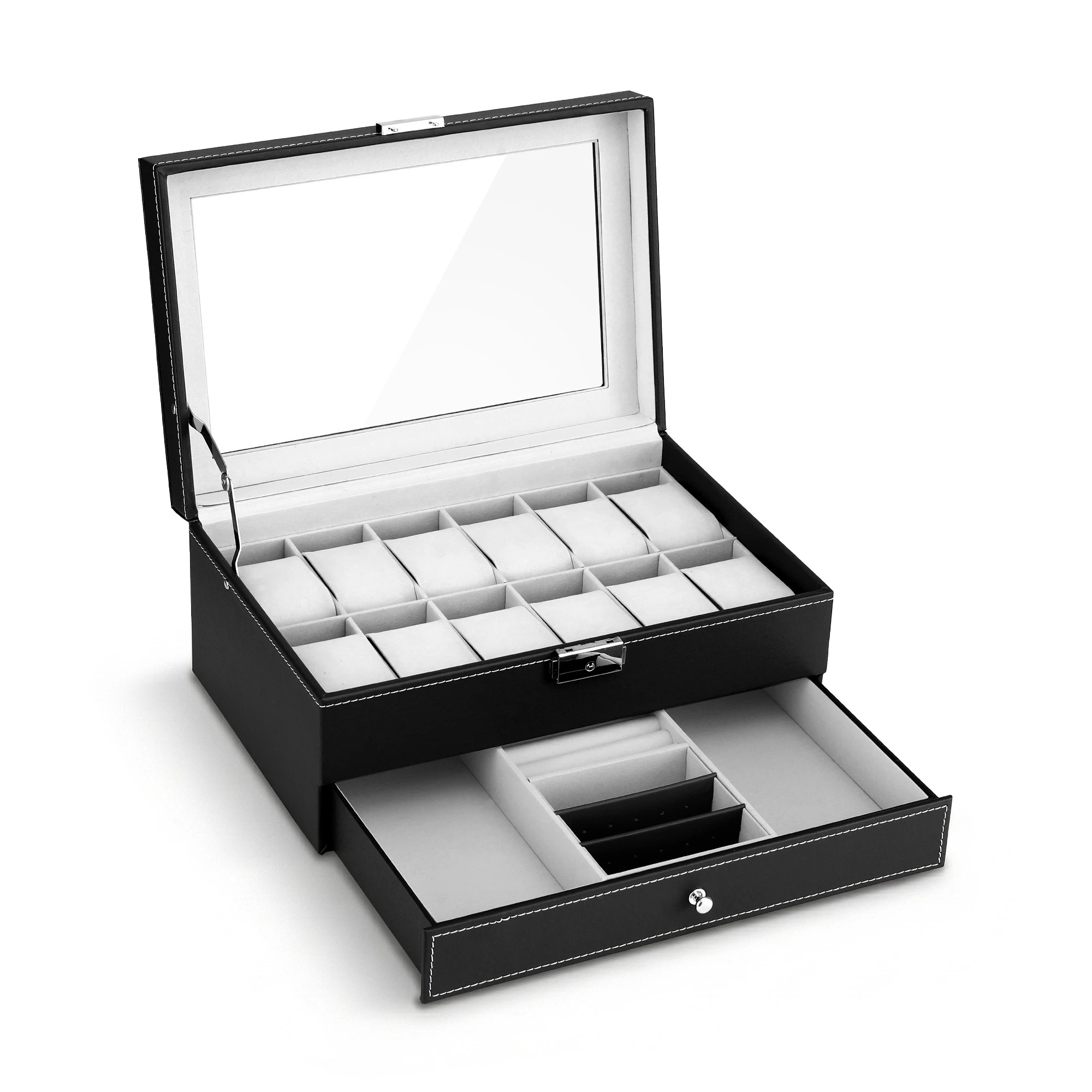 1 Embellir 12 Grids Watch Box Organizer Case Jewelry Display Storage - Black, 1 of 2