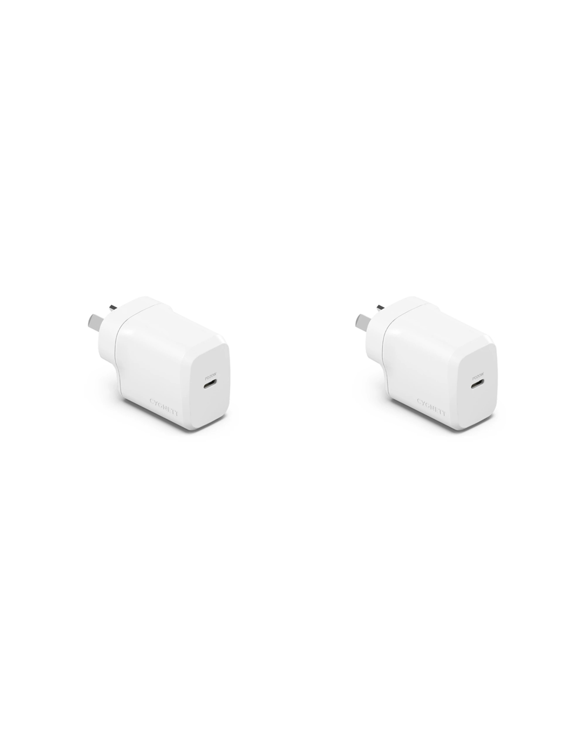 1 Cygnett 2PK PowerPlus 20W USB-C Wall Apple iPhone Charger - White, 1 of 5