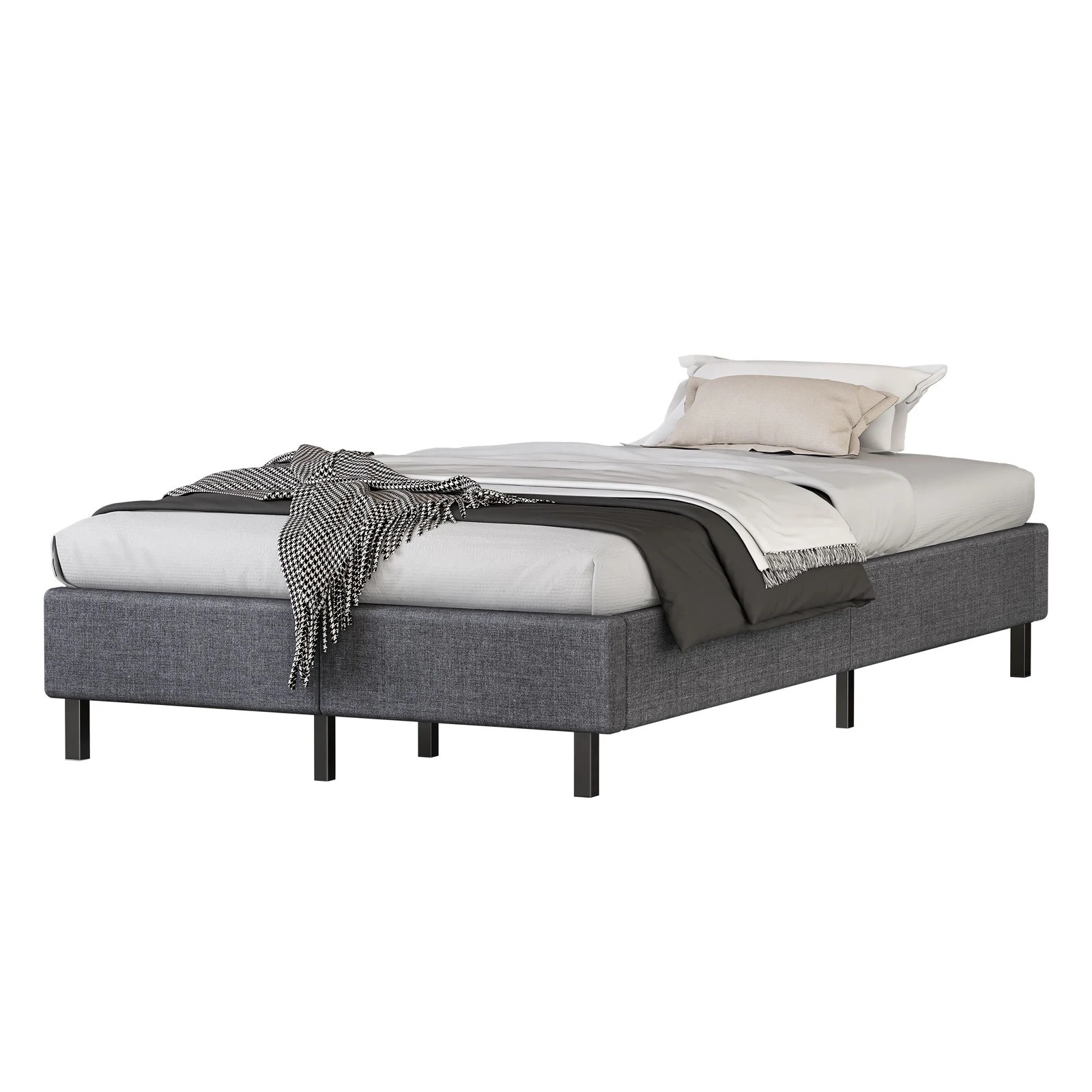 1 Alfordson Bed Frame King Single Mattress Base Foundation Fabric Basel - Grey, 1 of 10