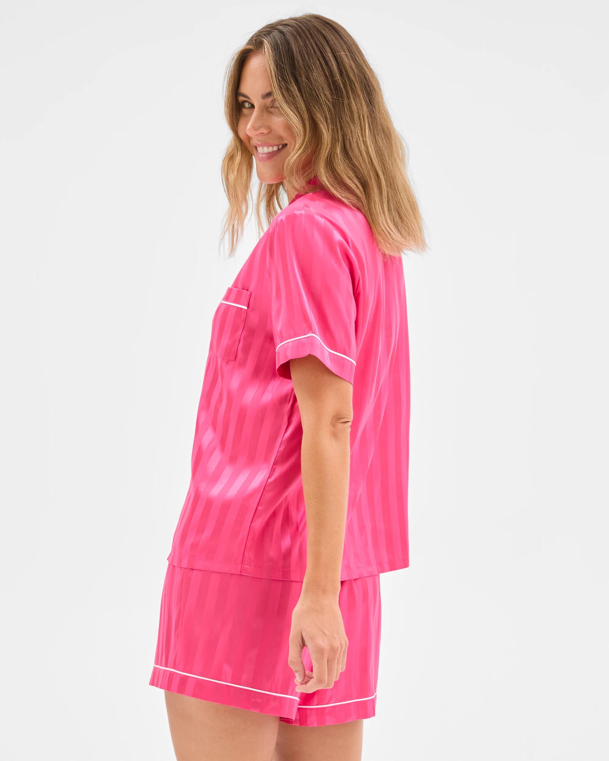 7 Target Stripe Satin Short Pyjama Set HOT PINK, 7 of 7