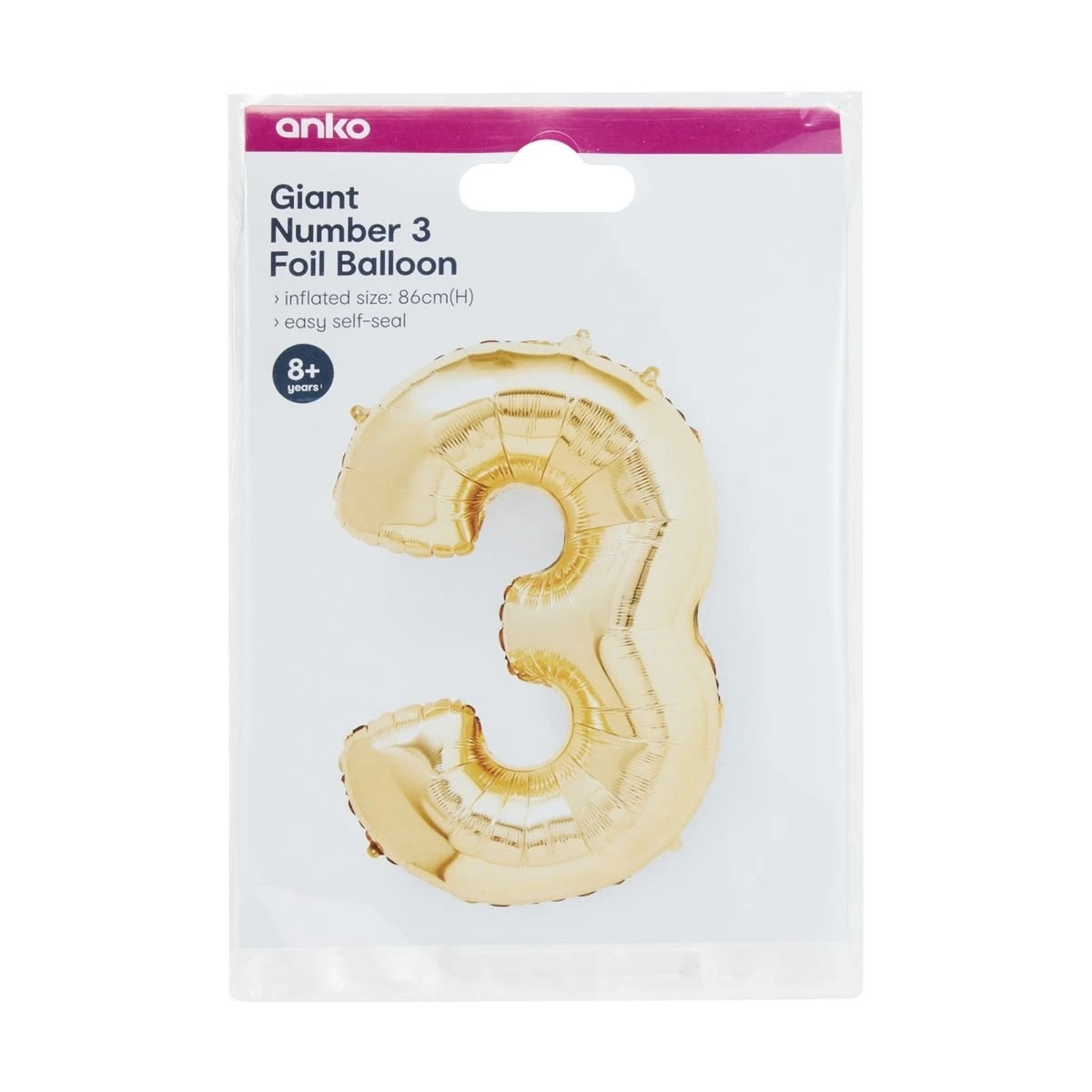 5 Gold Look Giant Number 3 Foil Balloon, 5 of 5