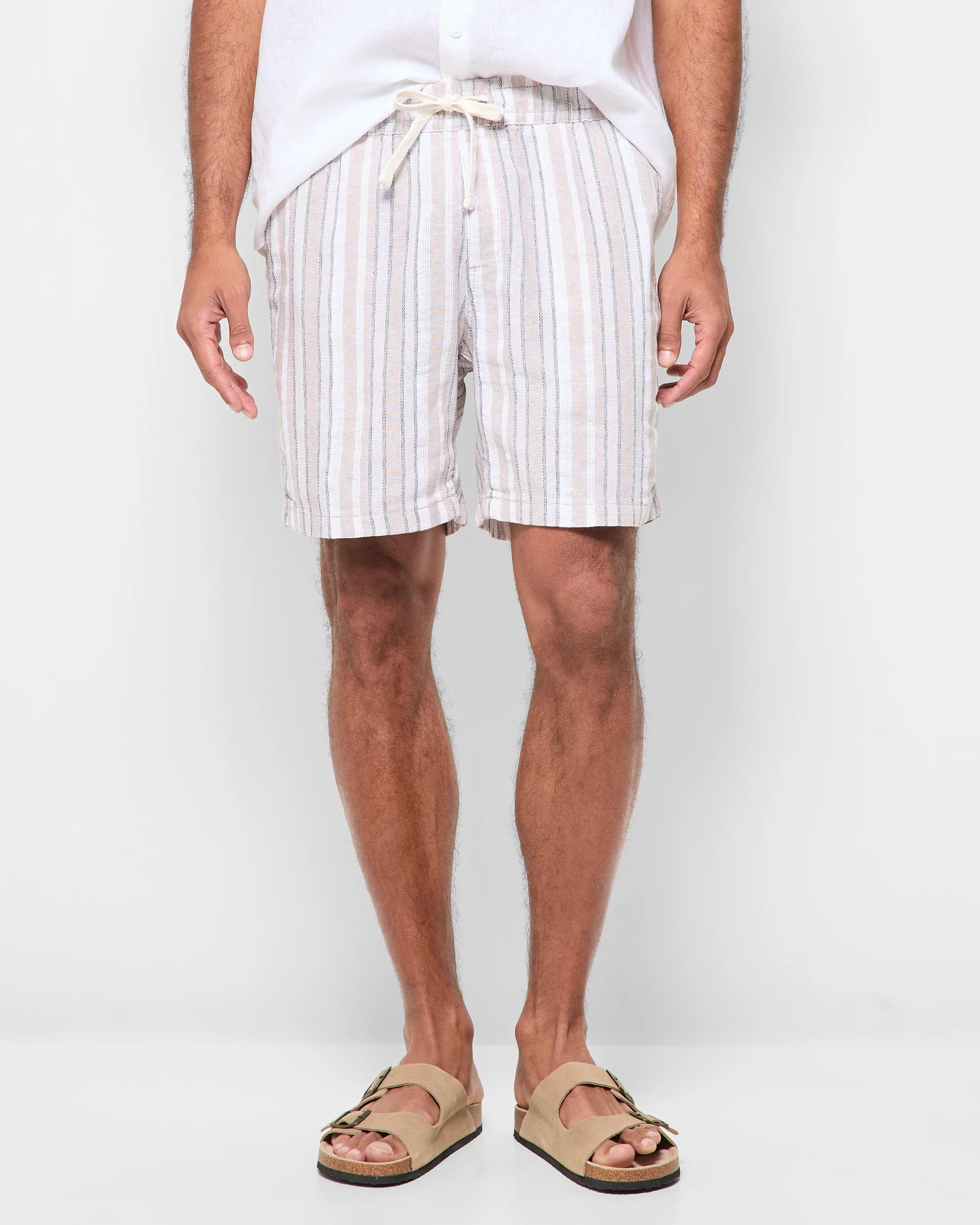 1 Target European Linen Blend Stripe Shorts LIGHT STONE, 1 of 5
