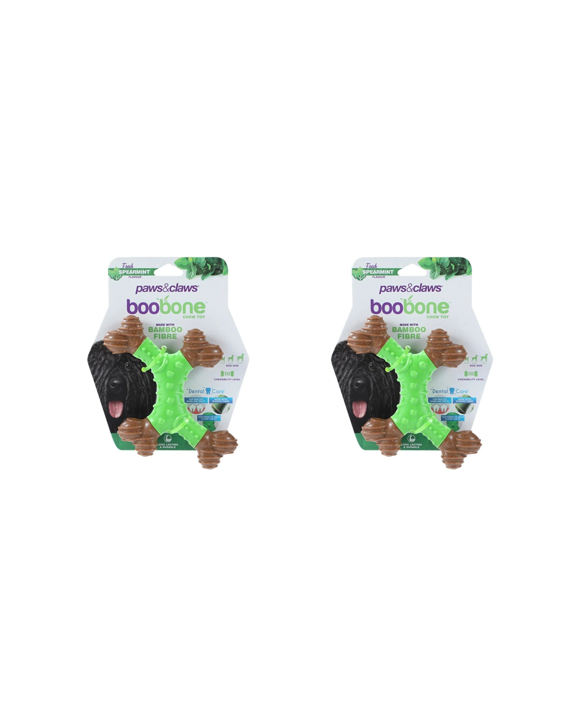 1 Paws And Claws BooBone 4 Way Dental Dog Bone Chew Toy 2 Pack Spearmint Bamboo - Green, 1 of 4