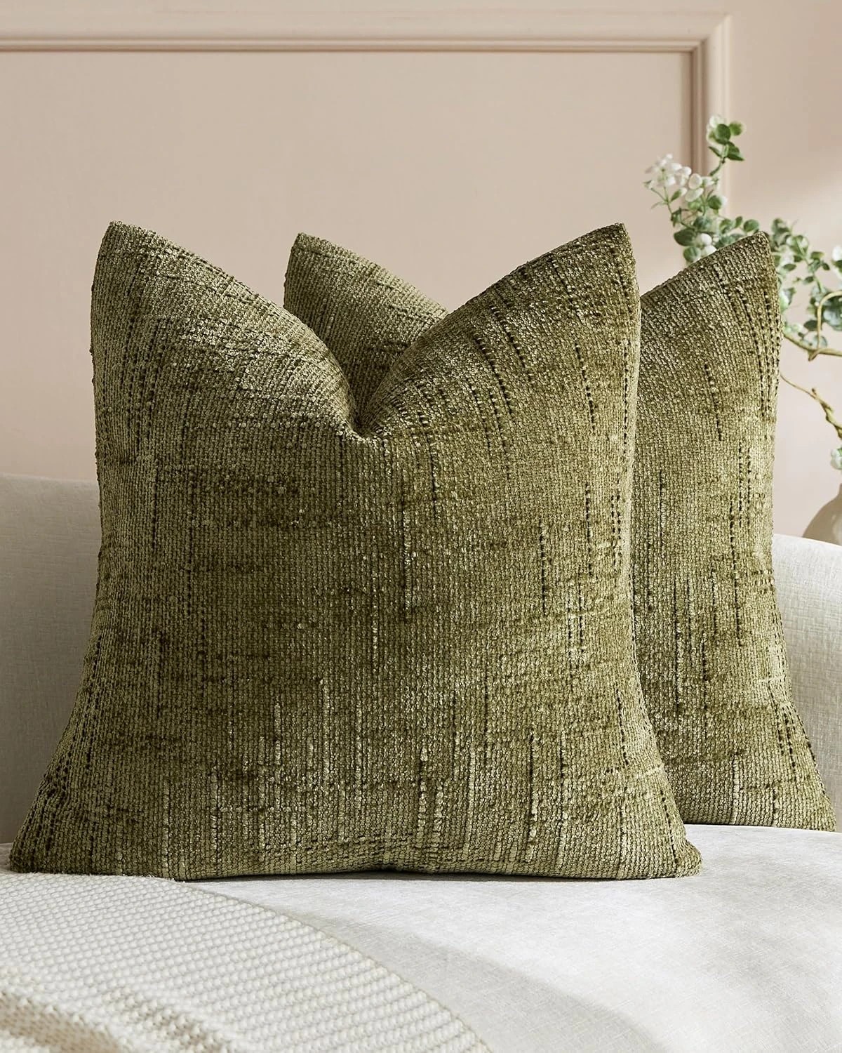 1 Gioia Casa 2-Pack Chenille-Textured Cushion Covers 45cm x 45cm - Olive Green, 1 of 3