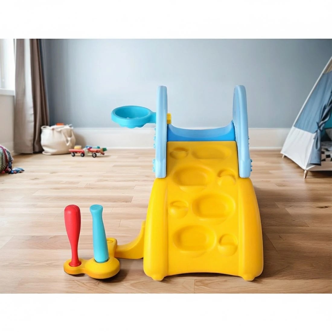 6 Keezi Kids Slide Set Baseball Bat Basketball Hoop Outdoor Playground 120cm - Blue, 6 of 6