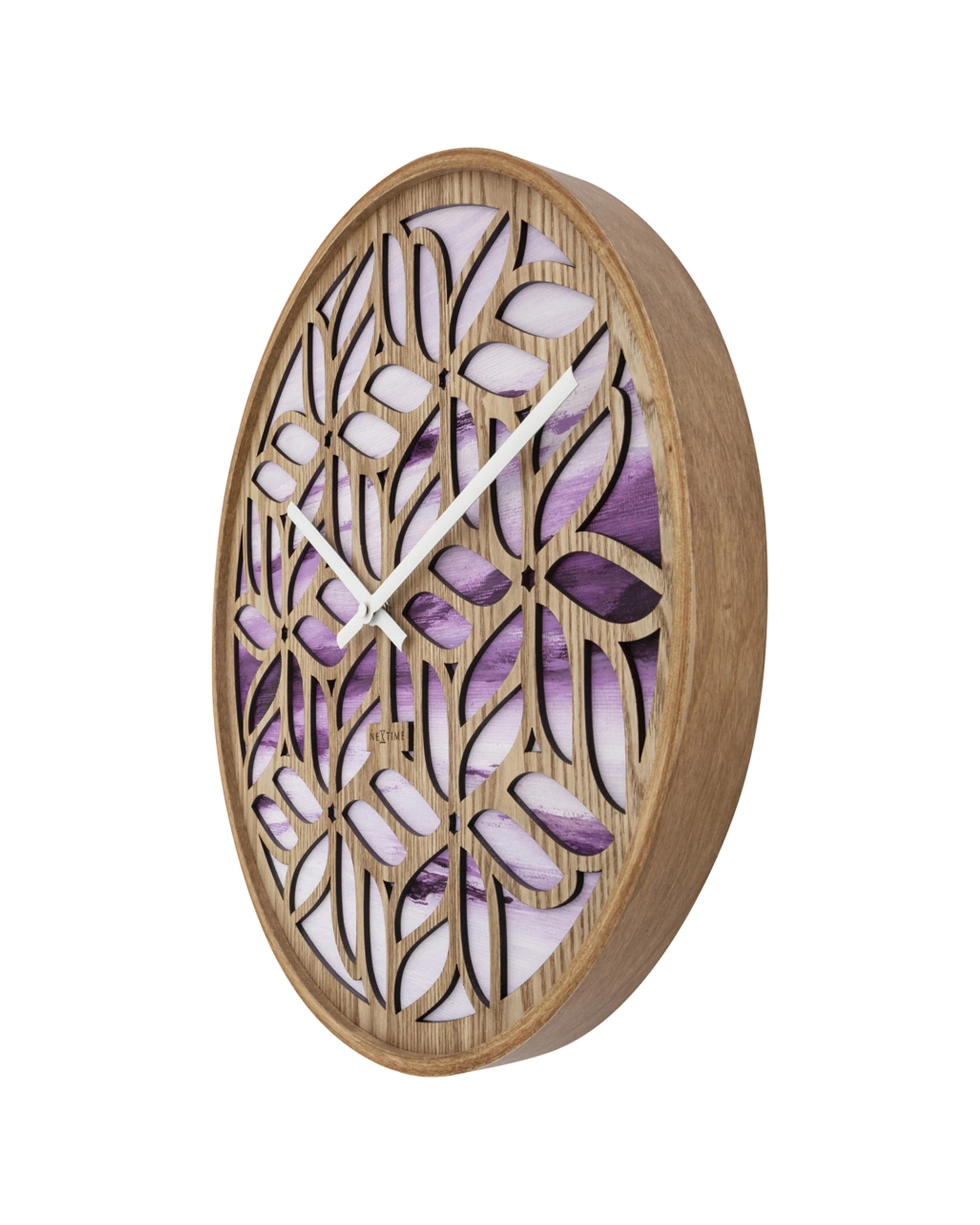 3 NeXtime Yogi Wall Clock Silent Sweep Birch Wood Floral 40cm - Purple, 3 of 5