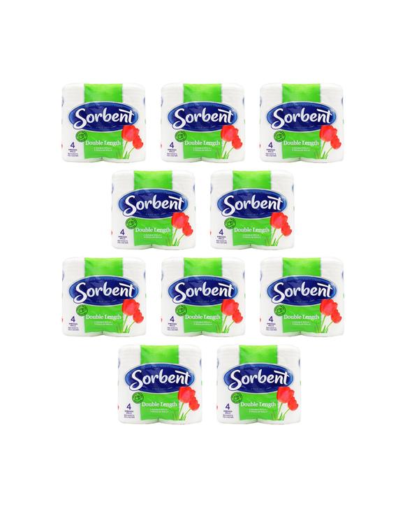Sorbent 10x 4pc Toilet Tissue Silky Double Length Rolls Pack - White