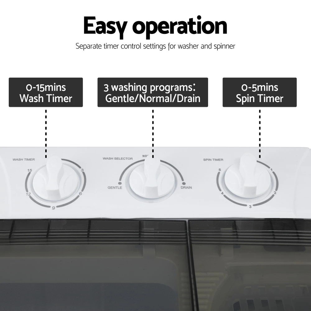 7 Devanti Portable Washing Machine Twin Tub 4.5KG - Grey, 7 of 8