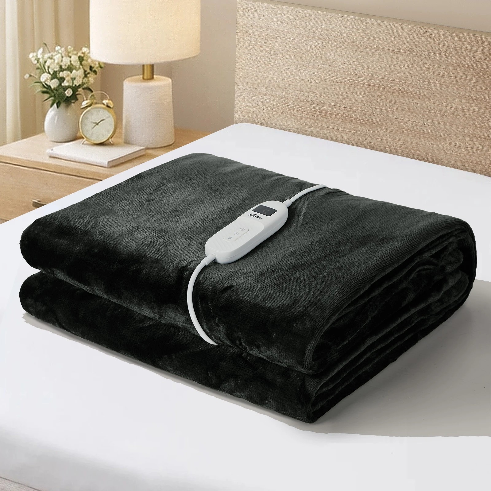 1 Bedra Bedding Electric Throw Rug Washable Heated Blanket Flannel Winter Warm - Single Bed - Charcoal, 1 of 10