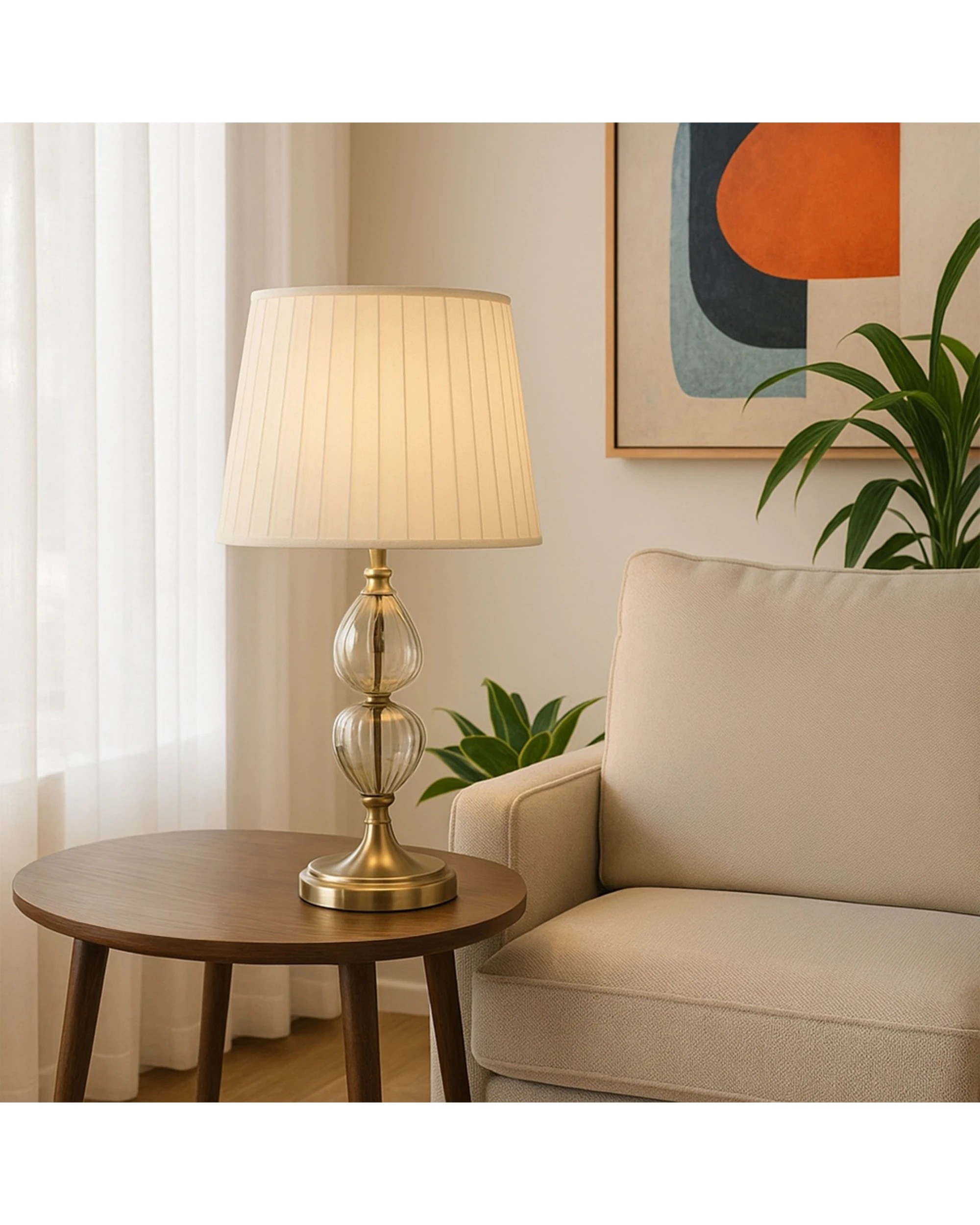 3 Urban Style Edith Table Lamp Glass Brushed Metal Base Pleated Shade Inline - White, 3 of 4