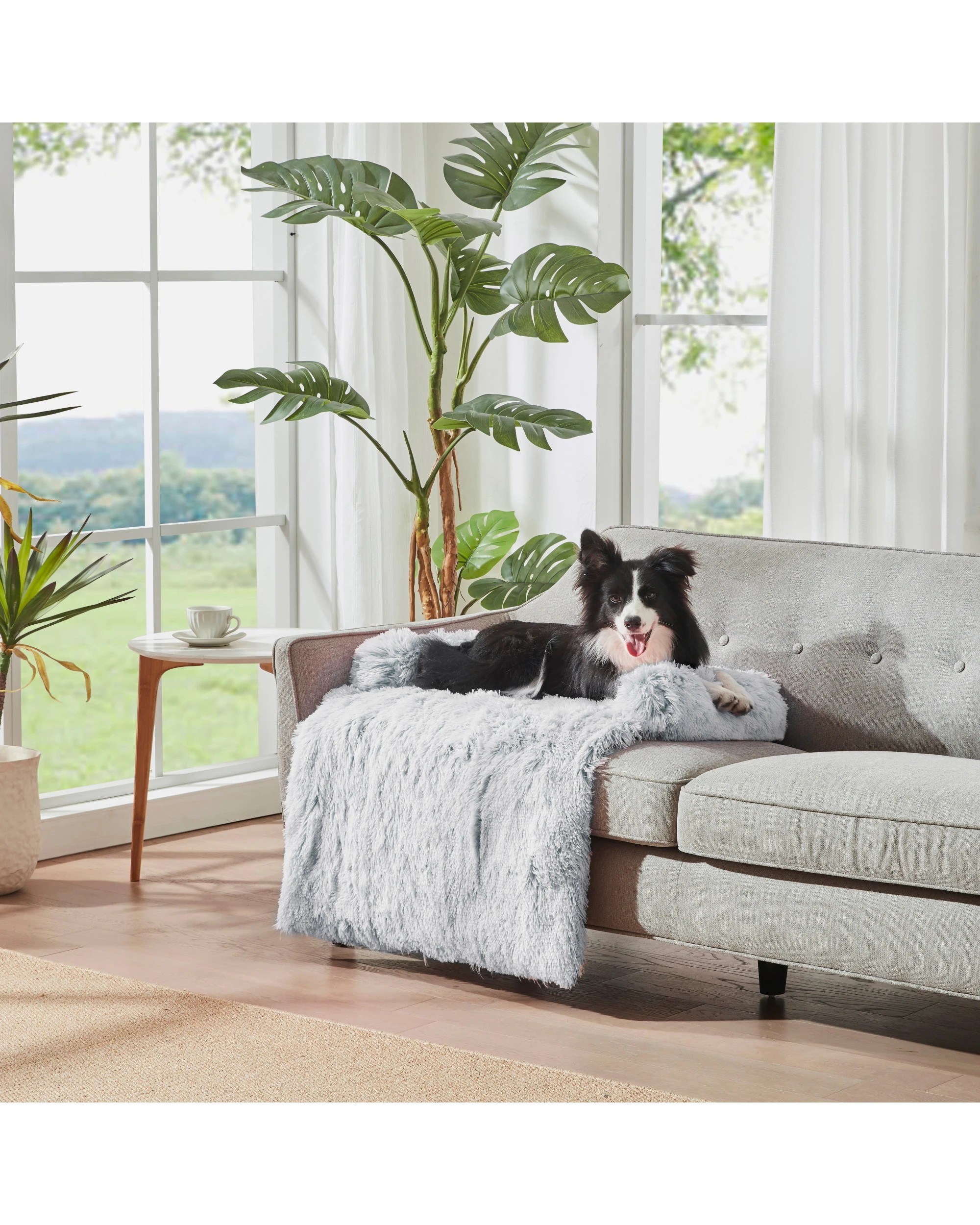 2 Charlie's Shaggy Faux Fur Bolster Sofa Protector Calming Dog Bed Large - Arctic White, 2 of 9