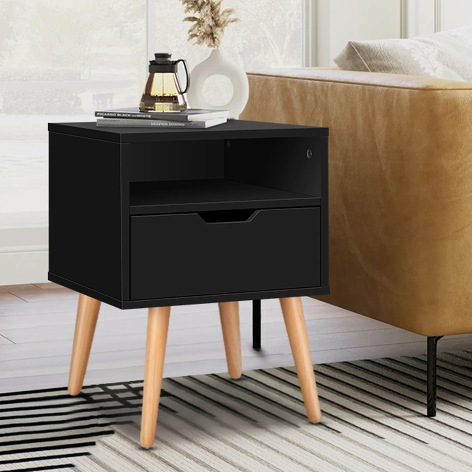 6 Alfordson 2x Bedside Table Nightstand Side Storage Cabinet Scandinavian - Black, 6 of 10