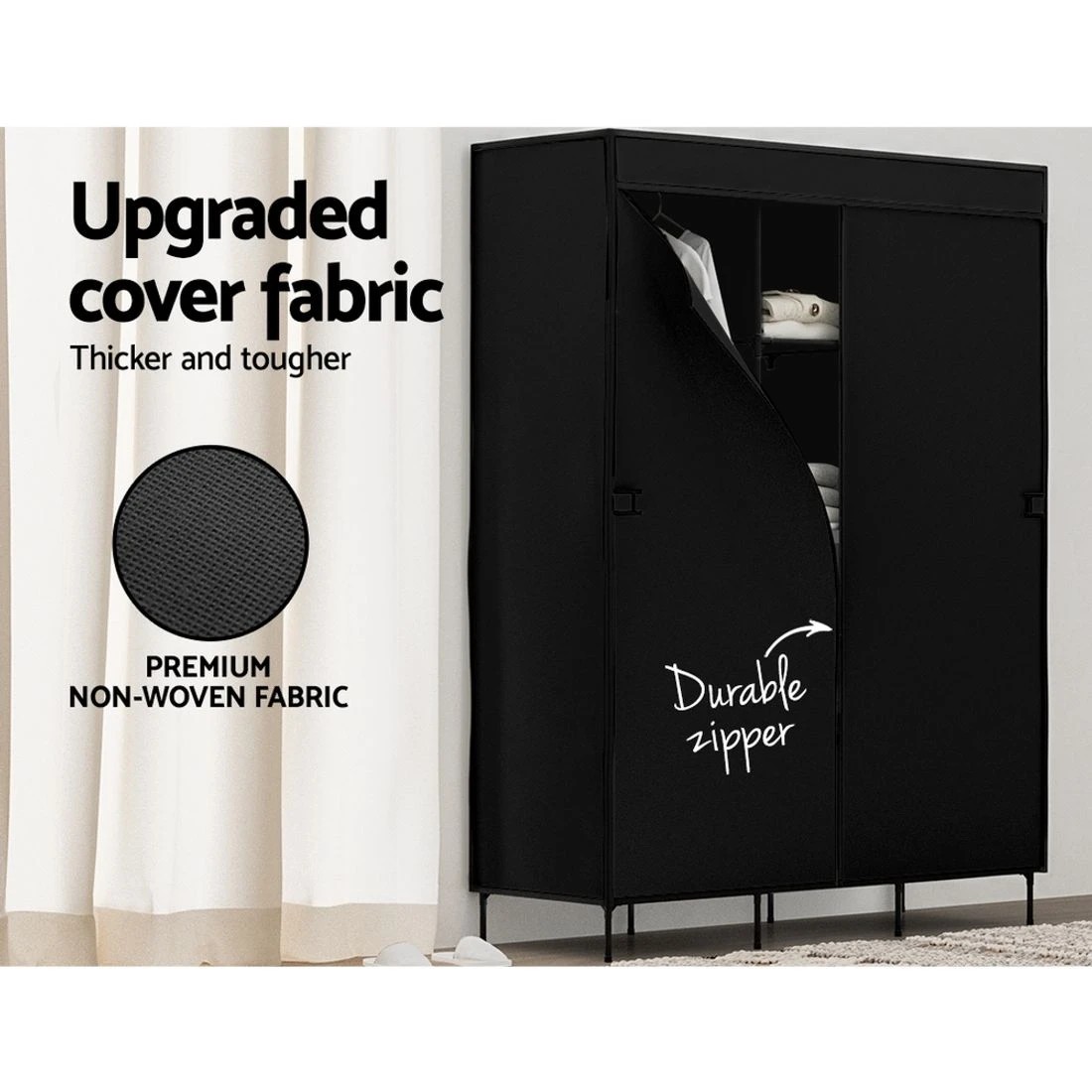 8 Artiss Portable Clothes Closet Large Wardrobe With Shelf Hanging Storage Dustproof Space Saving Easy Assembly - Black, 8 of 8