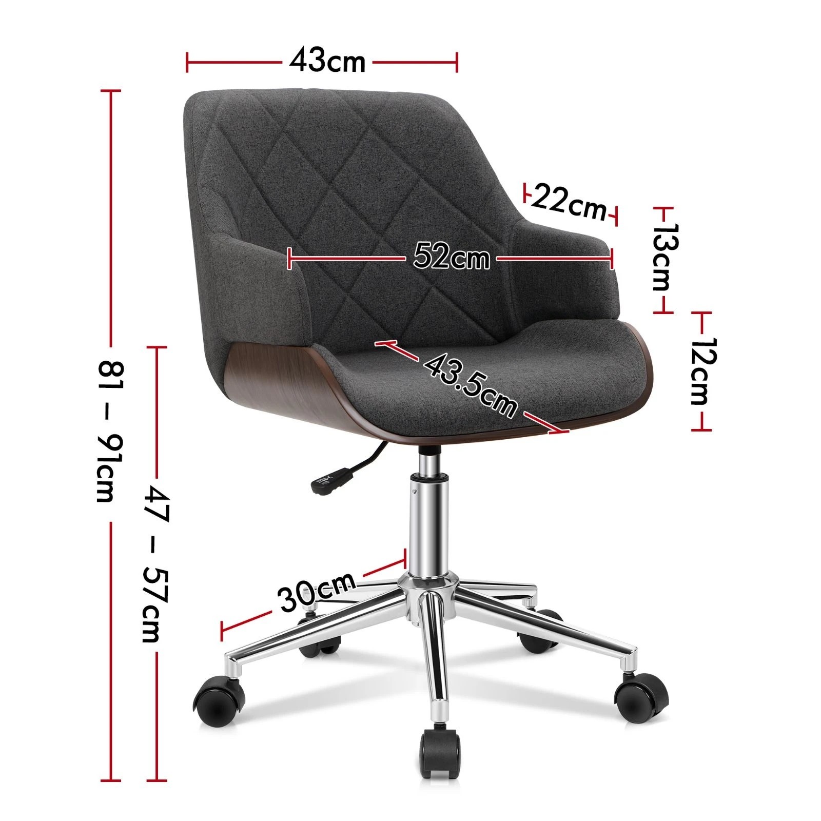 9 Alfordson Wooden Office Chair Computer Chairs Executive Seat Fabric - Grey, 9 of 10