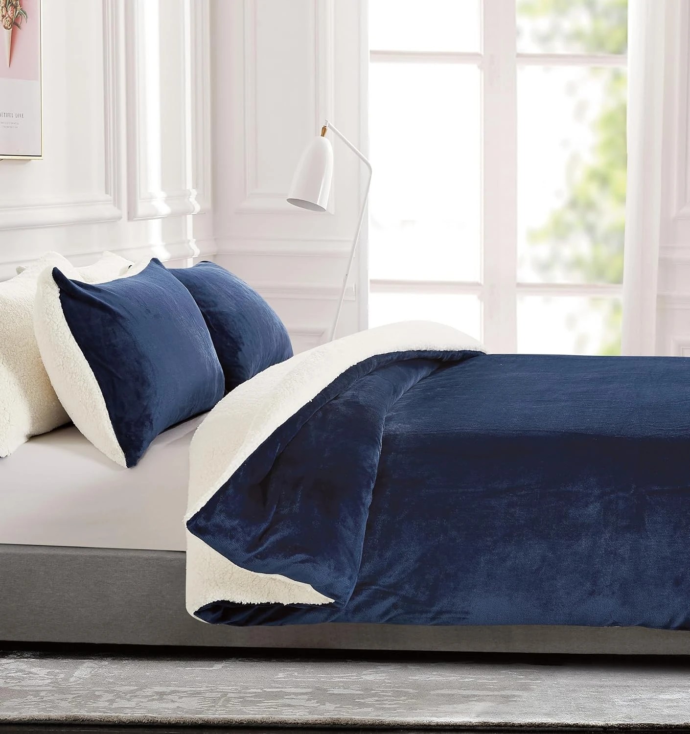 2 Gioia Casa 2-in-1 Teddy Sherpa Quilt Cover Set Warm Reversible - Double Bed - Navy Blue, 2 of 8