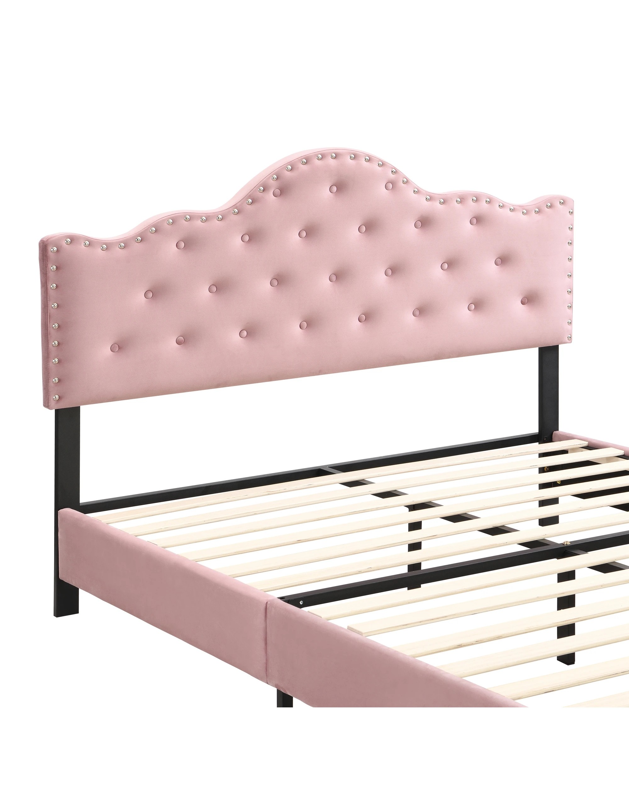 5 IHOMDEC BEF05 Velvet Crown Shape Double Bed Frame - Pink - Pink, 5 of 10