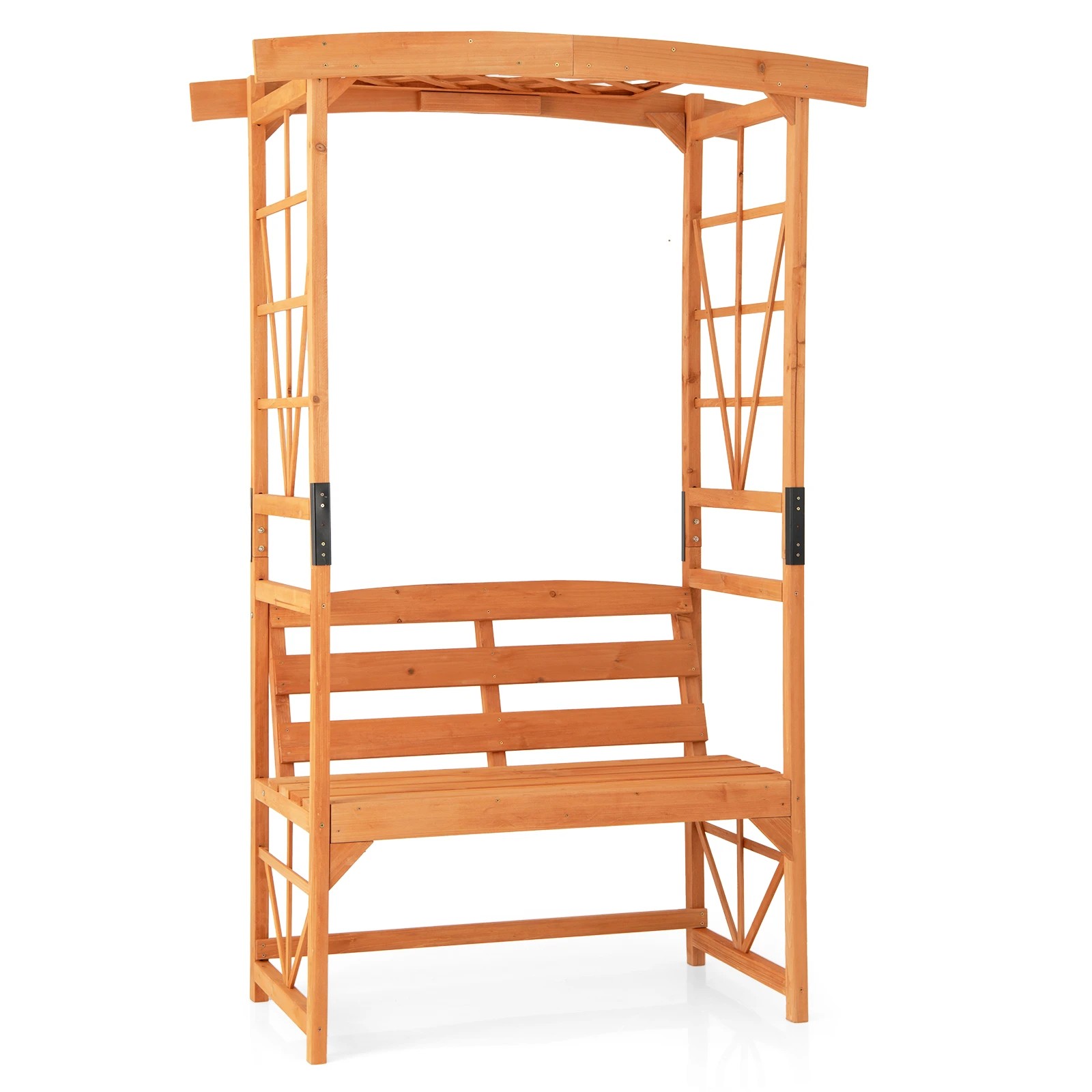 1 Costway Patio Garden Arch Archway 2-Seat Outdoor Wooden Bench w/Pergola & 2 Trellises, 1 of 2