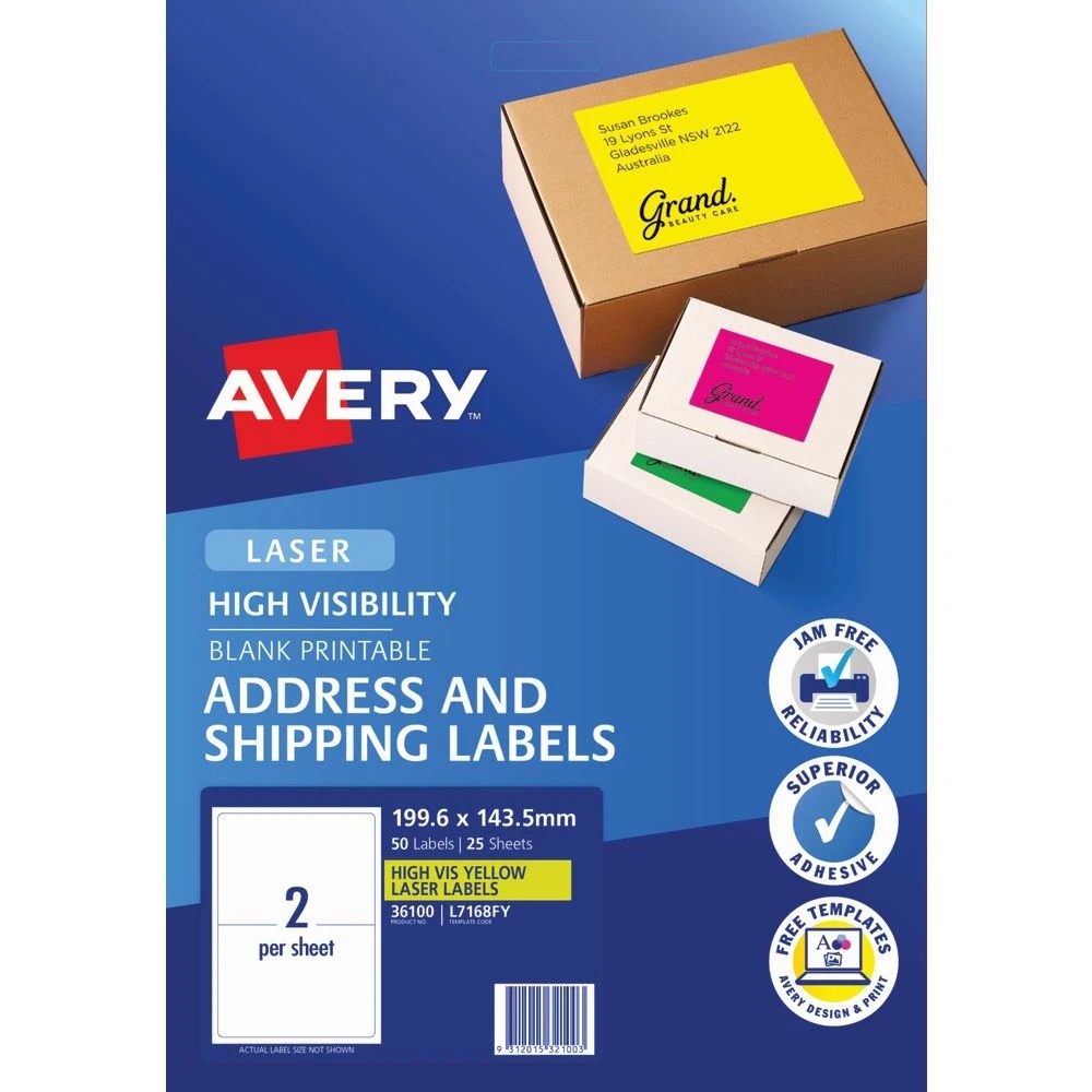 2 Avery 2UP Laser Shipping Label Yellow 25 Sheets, 2 of 3