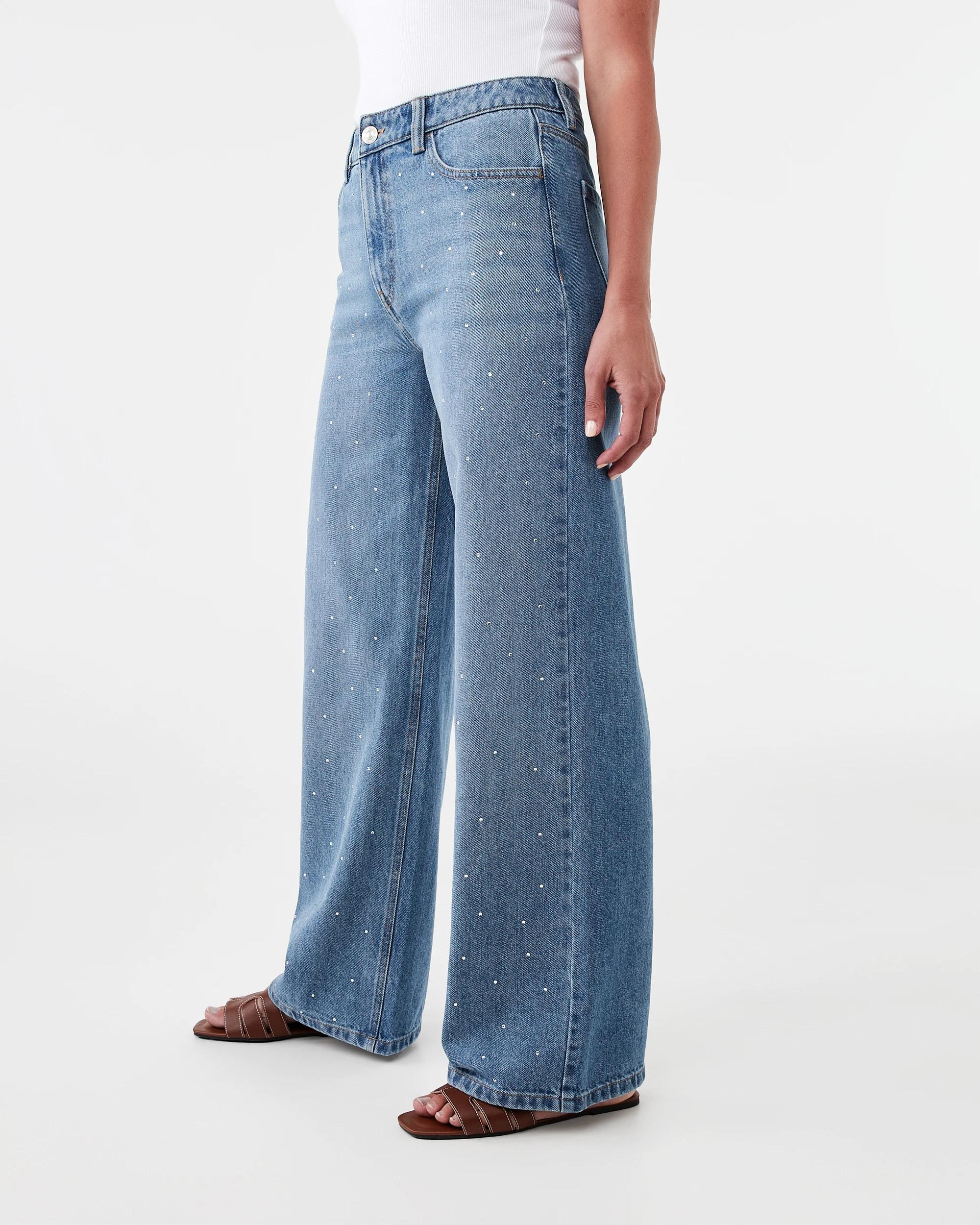 3 Straight Leg Diamante Jeans Mid Wash, 3 of 9