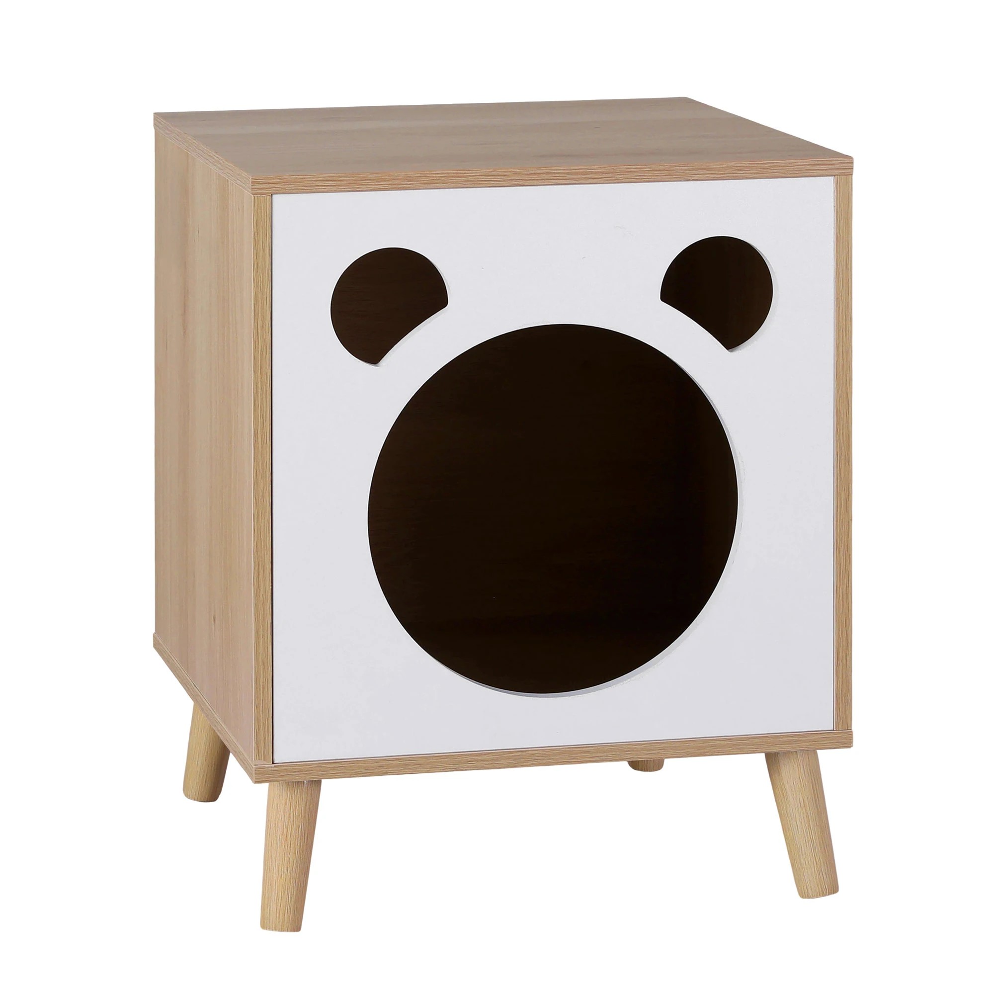 3 Artiss Cat Nest Bedside Table Solid Wood - Natural, 3 of 7